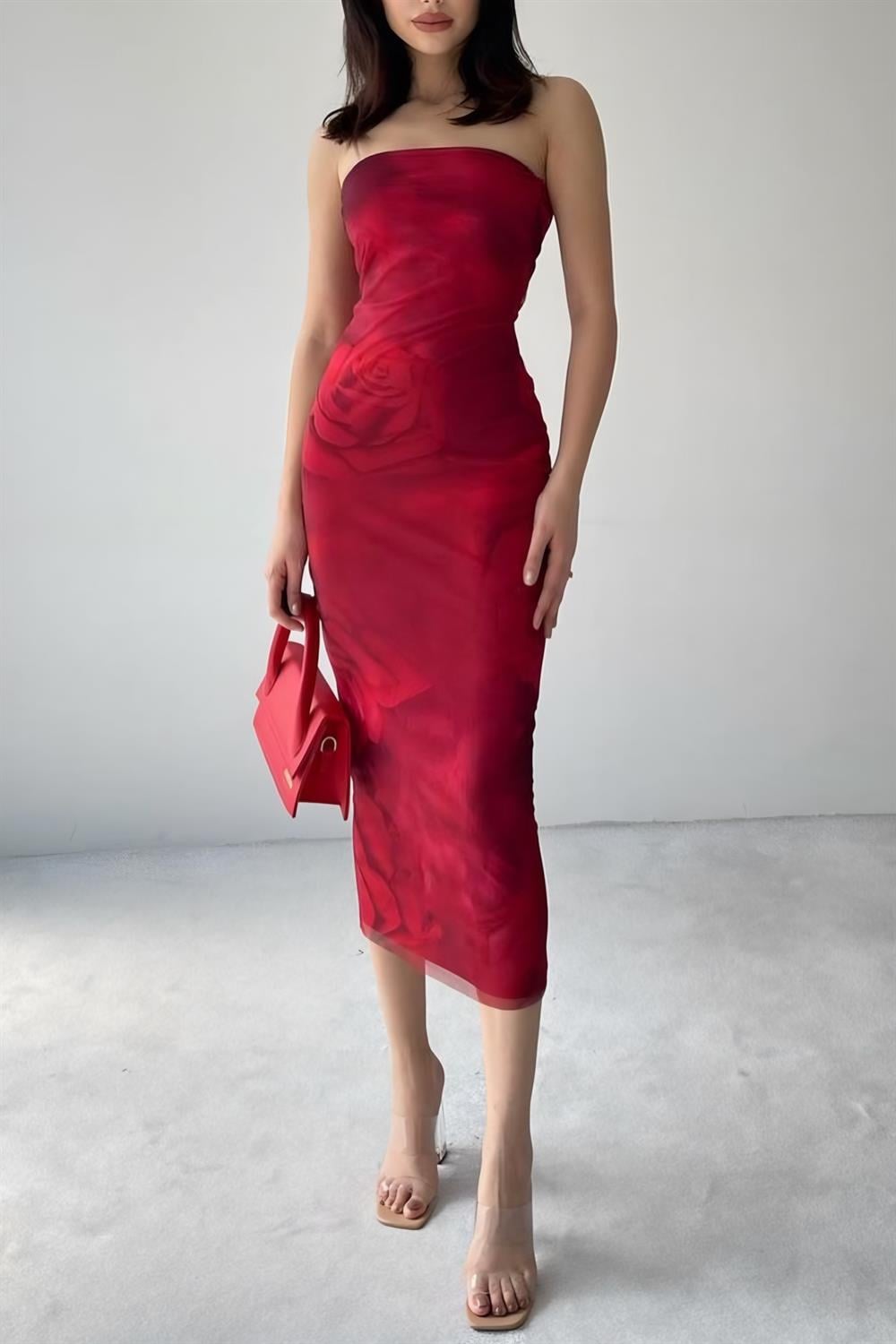 Red Rose Tulle Elbise