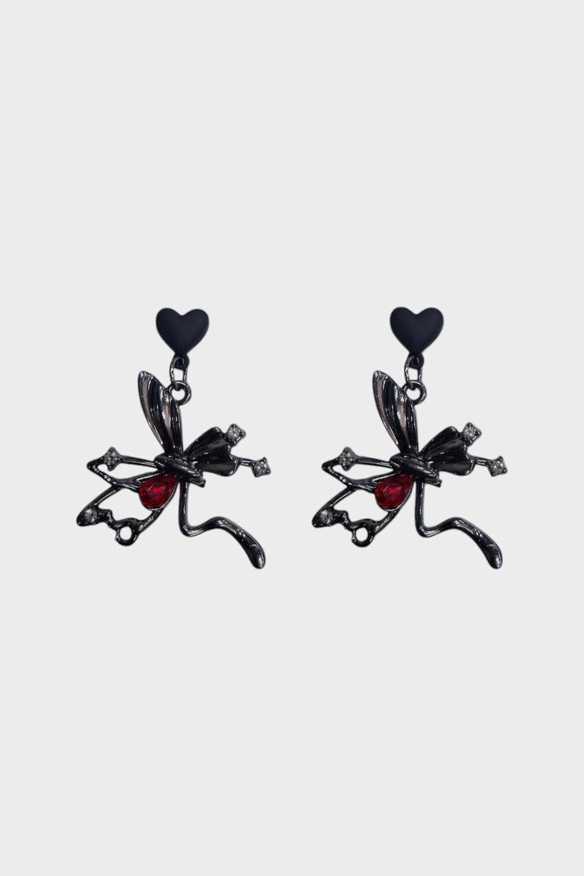 Red Stone Butterfly Küpe