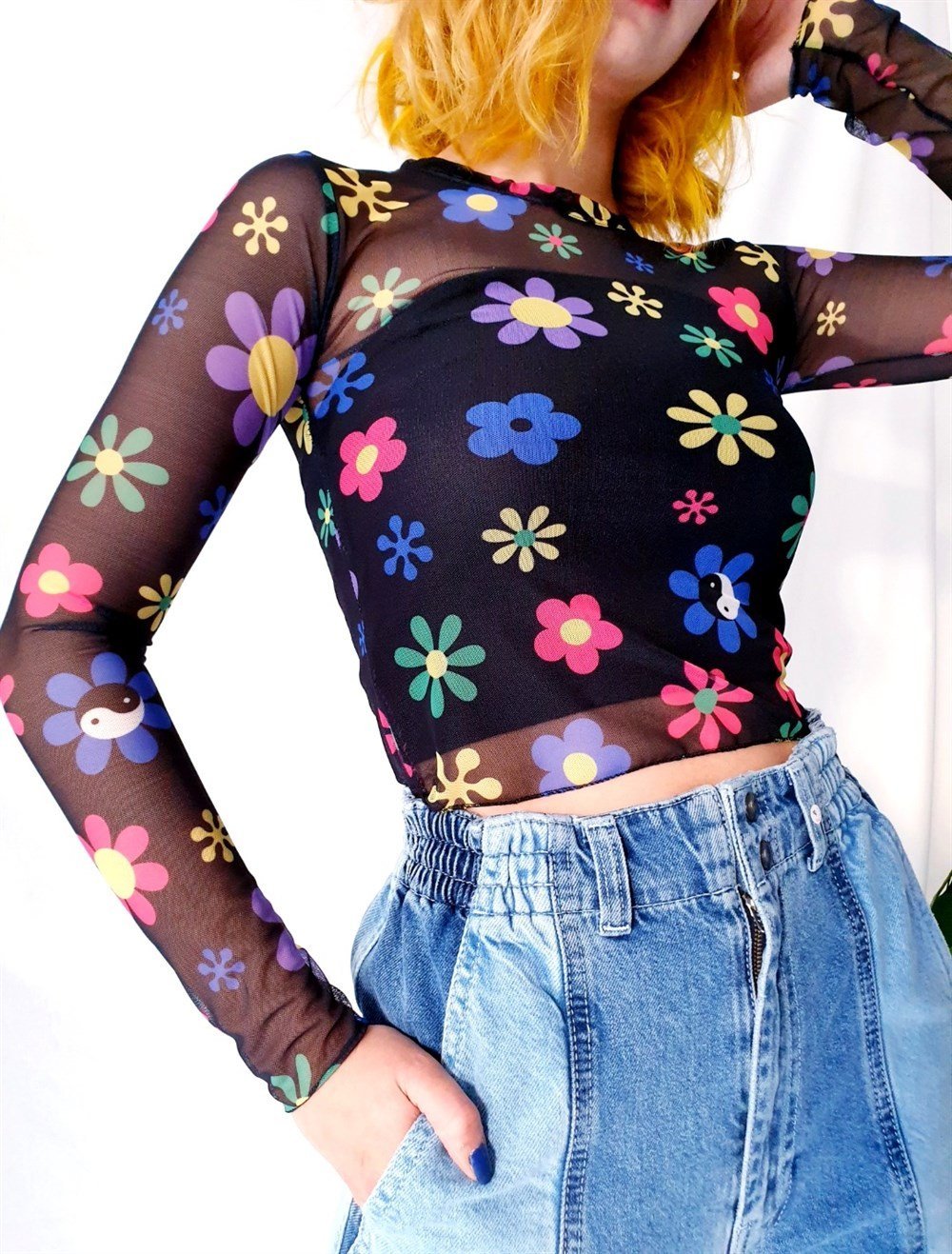 Renkli Papatya Tül Bluz