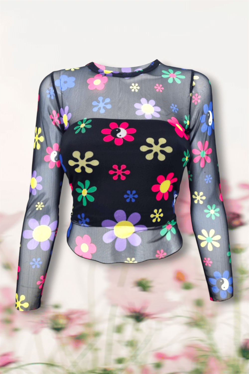 Renkli Papatya Tül Bluz