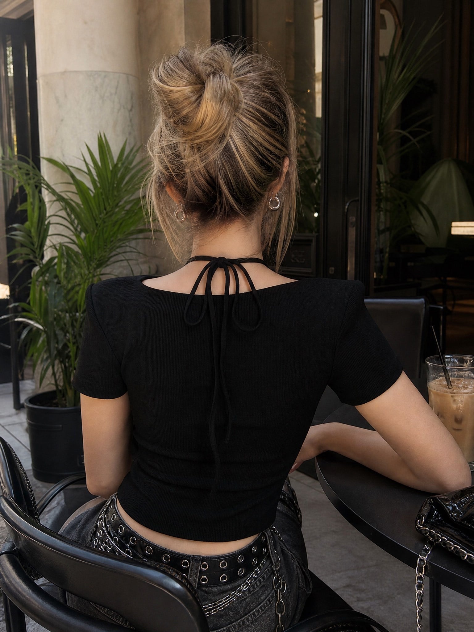 Siyah Bağlamalı Dantelli Ekli Gotik Y2K Gothic Y2K