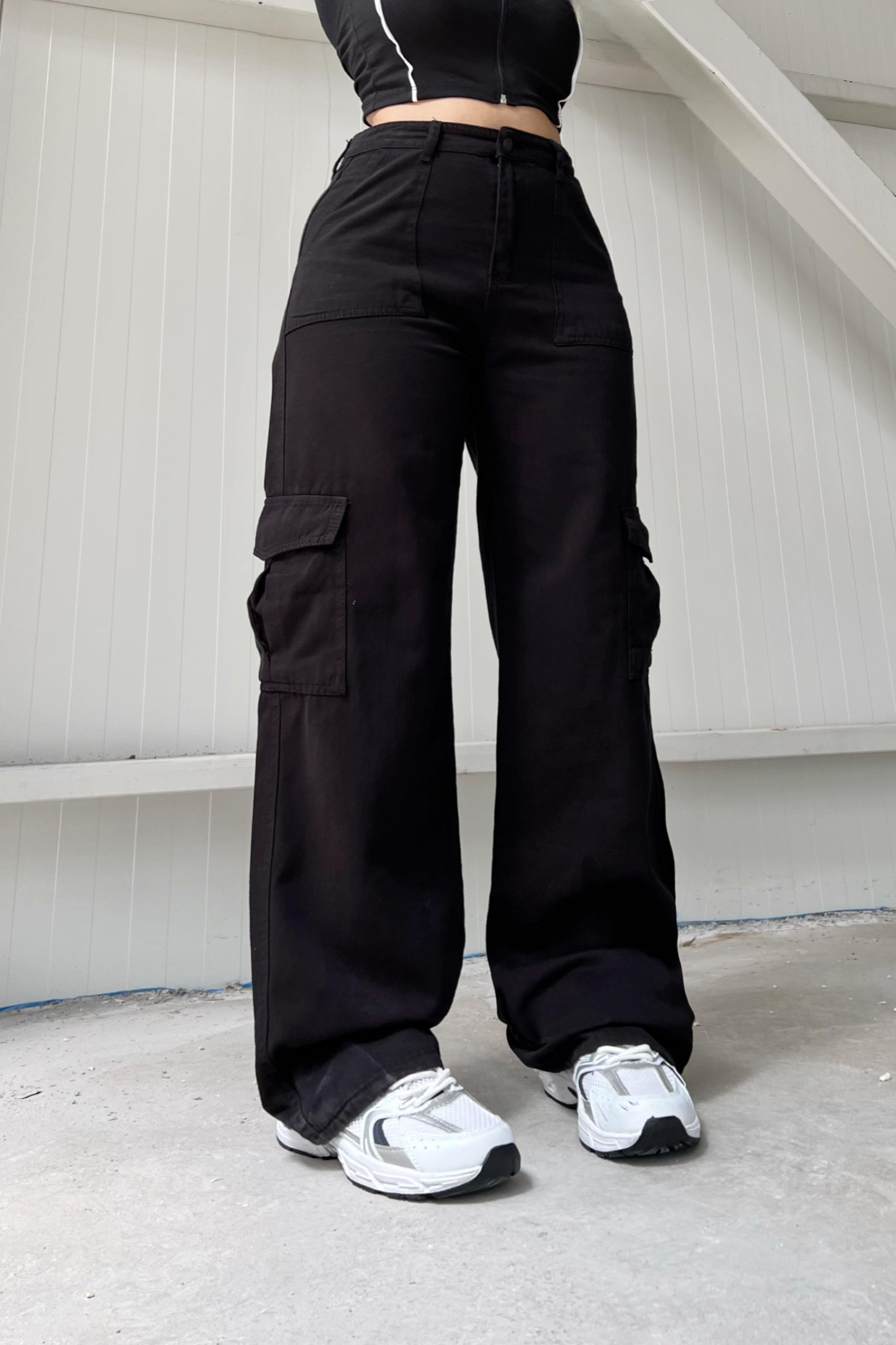 Siyah Kargo Cep Jean