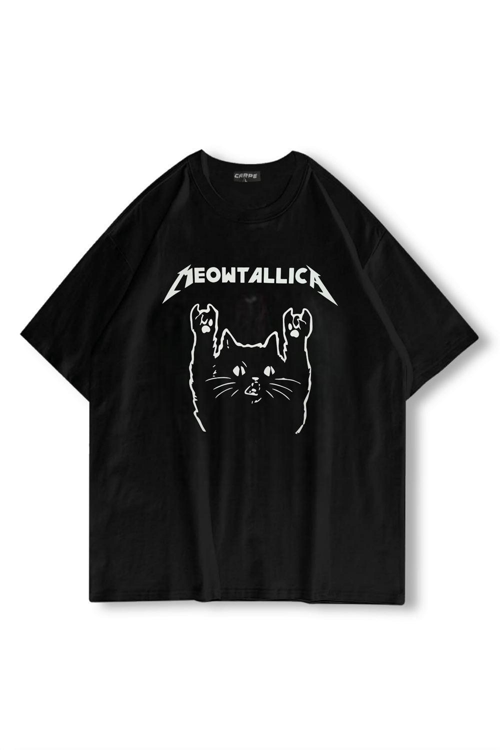 Siyah Meowtallica Oversize T-shirt