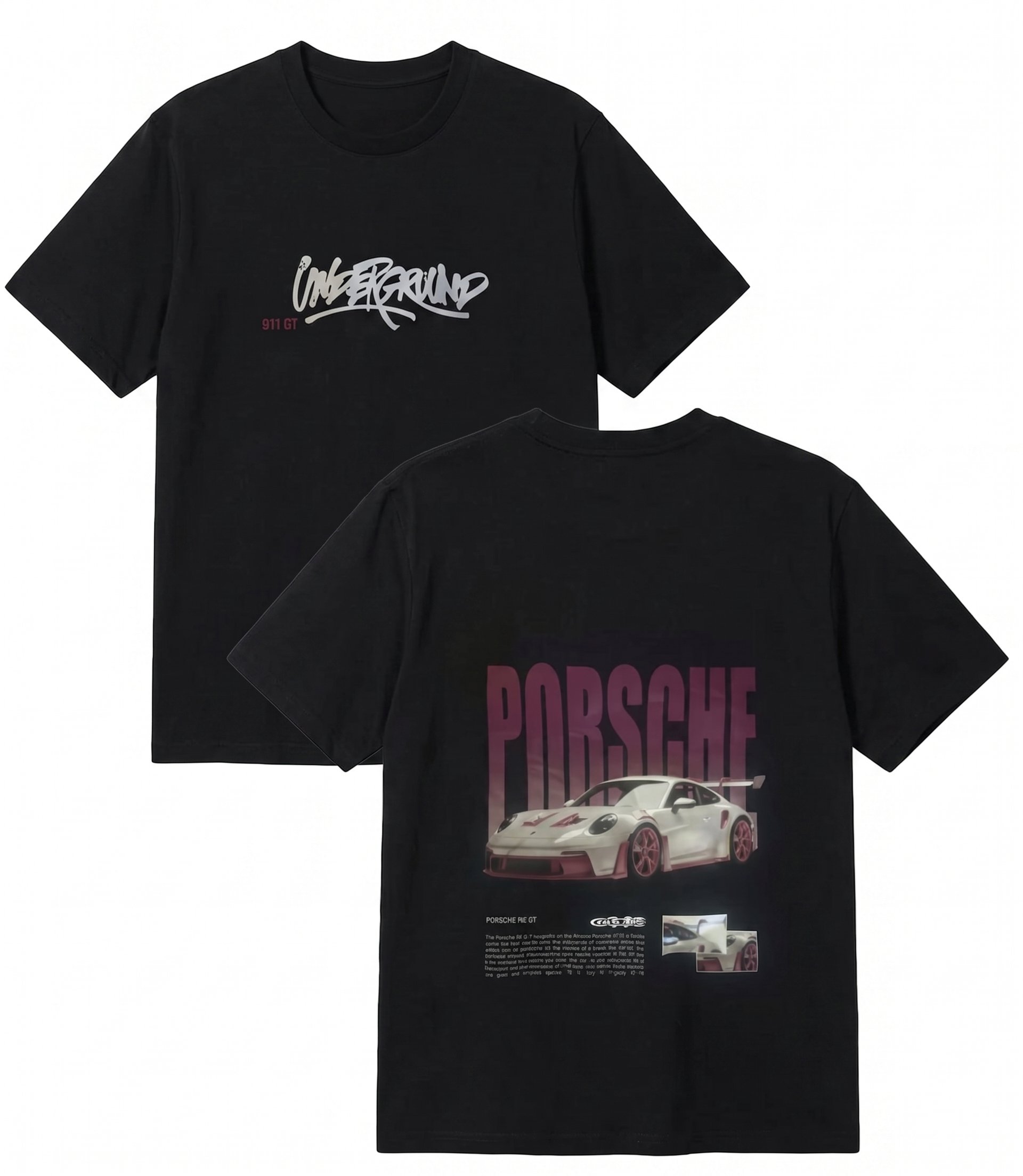 Siyah Sırt 911 GT Porsche Oversize T-shirt