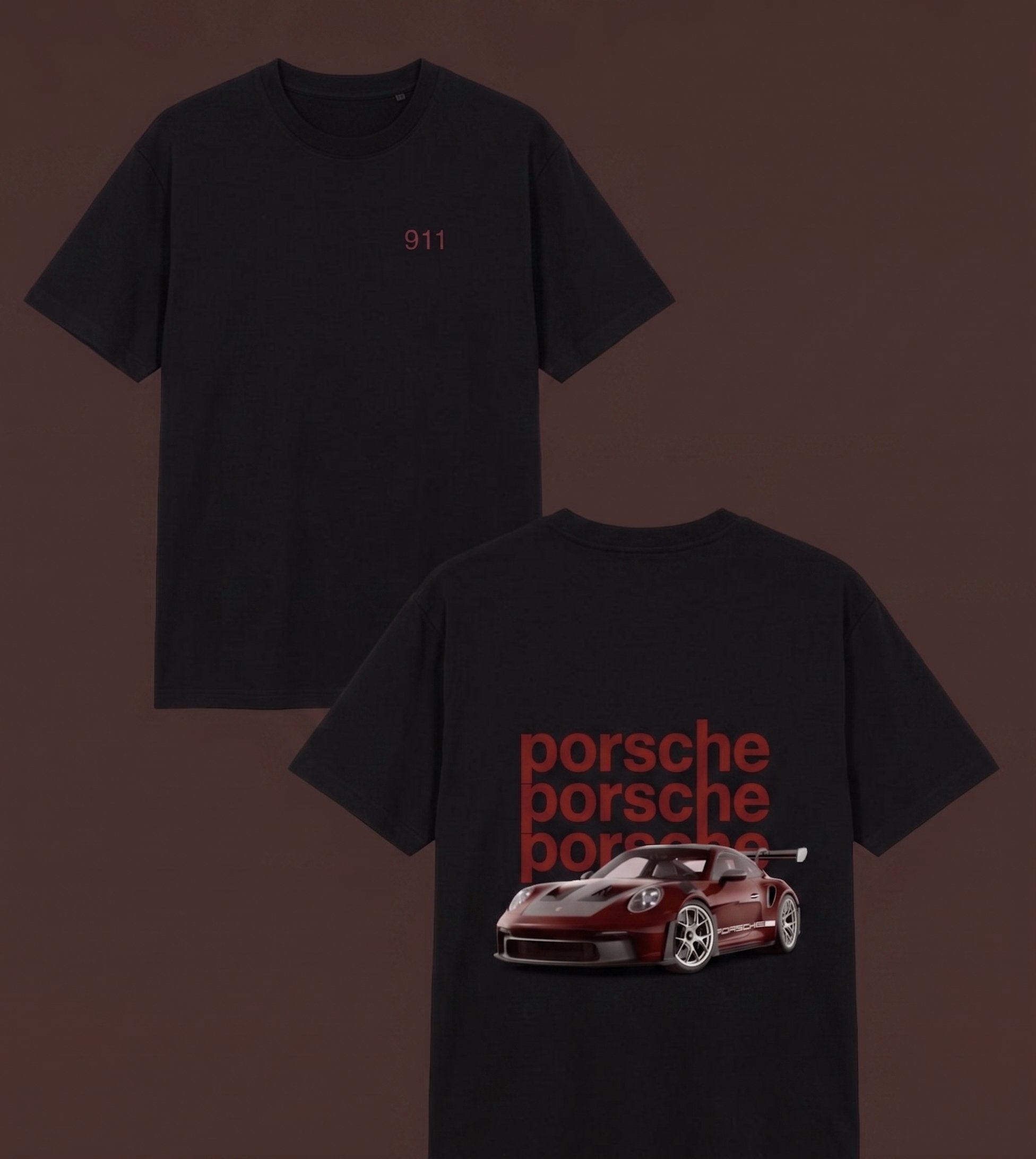 Siyah Sırt 911  Porsche Oversize T-shirt