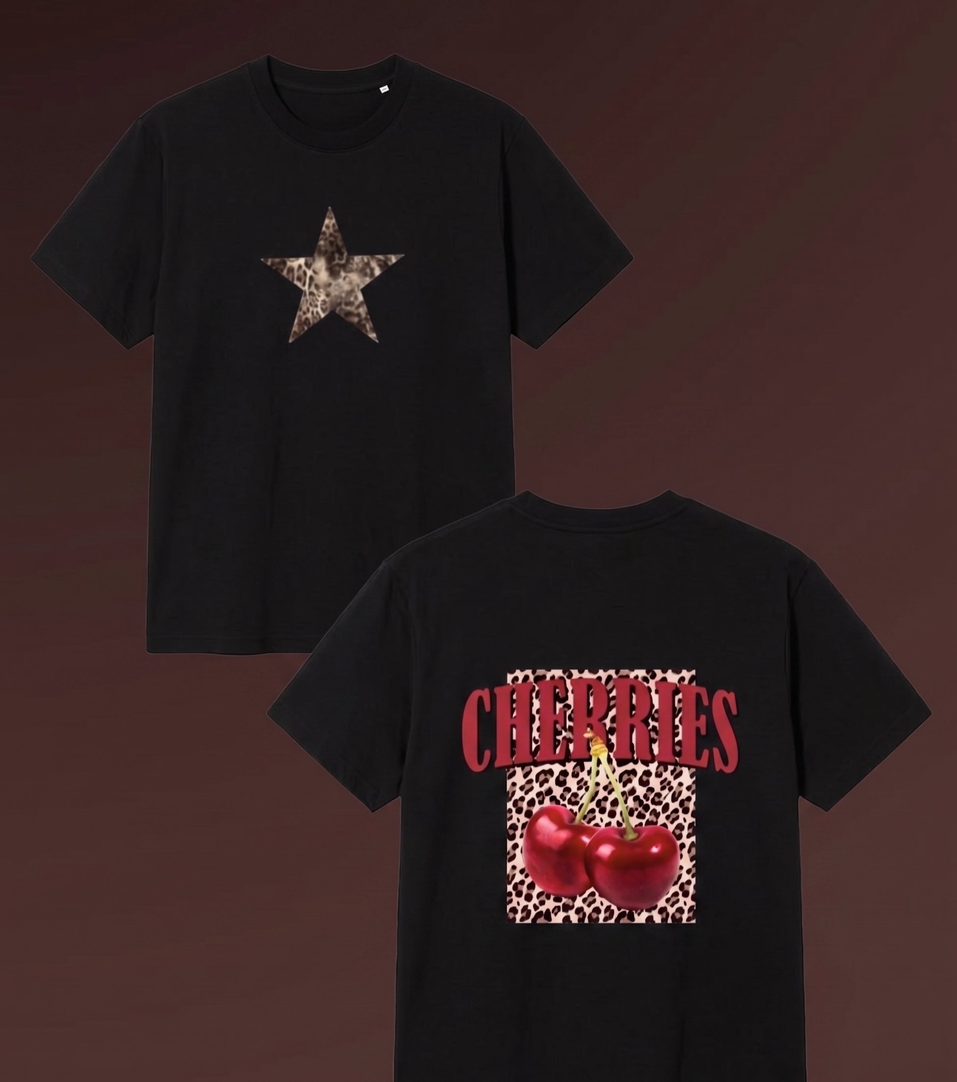 Siyah Sırt Leopar Cherry Oversize T-shirt