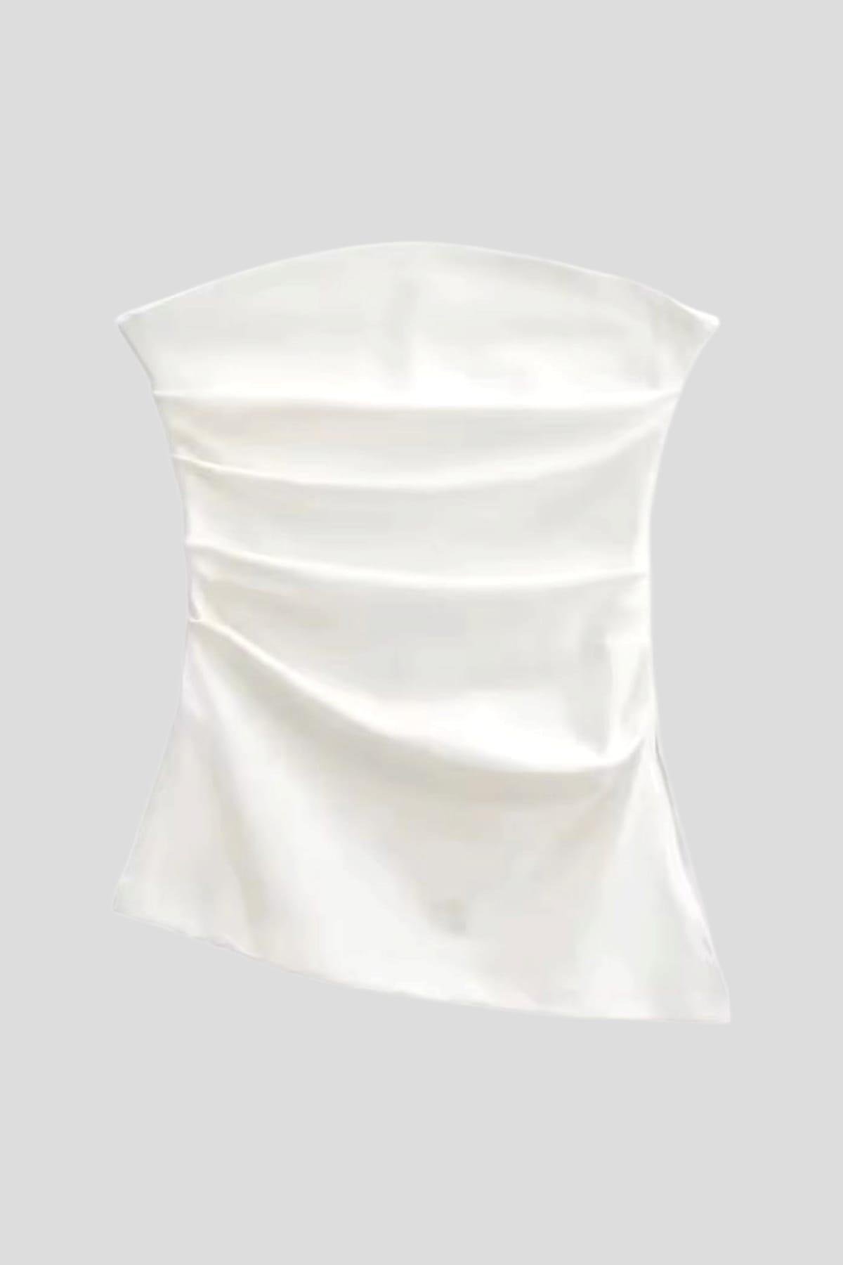 Straplez Büzgülü Çapraz Bluz