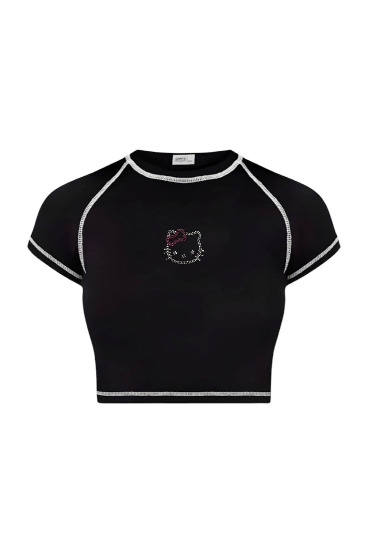 Ters Dikiş Stone Cat Crop