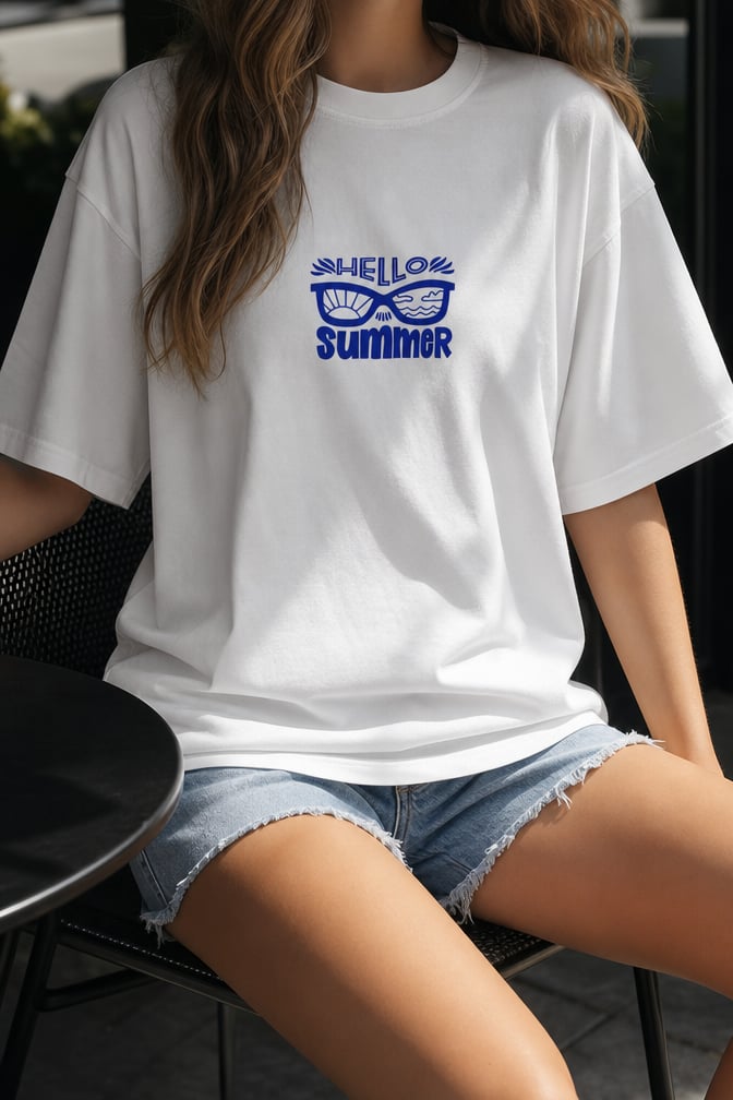 White Hello Summer Oversize T-shirt