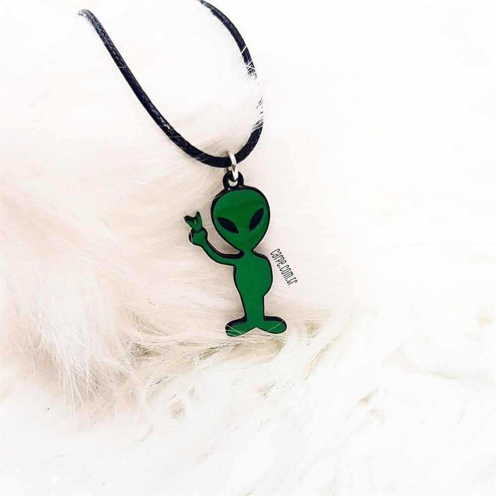 Yeşil Peace Alien Kolye