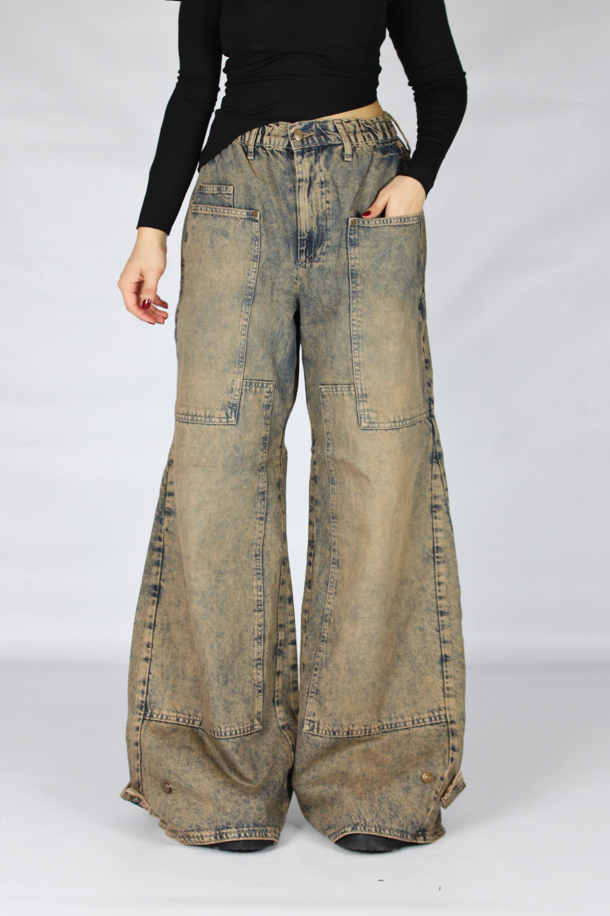 Yeşil Yıkamalı Salaş Pantolon