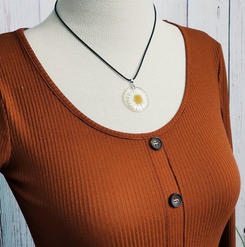 Yuvarlak Yaşayan Papatya Kolye