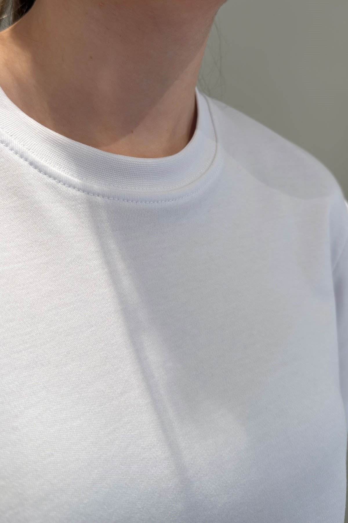 %100 Pamuk Kısa Kol Basic T-shirt- BEYAZ