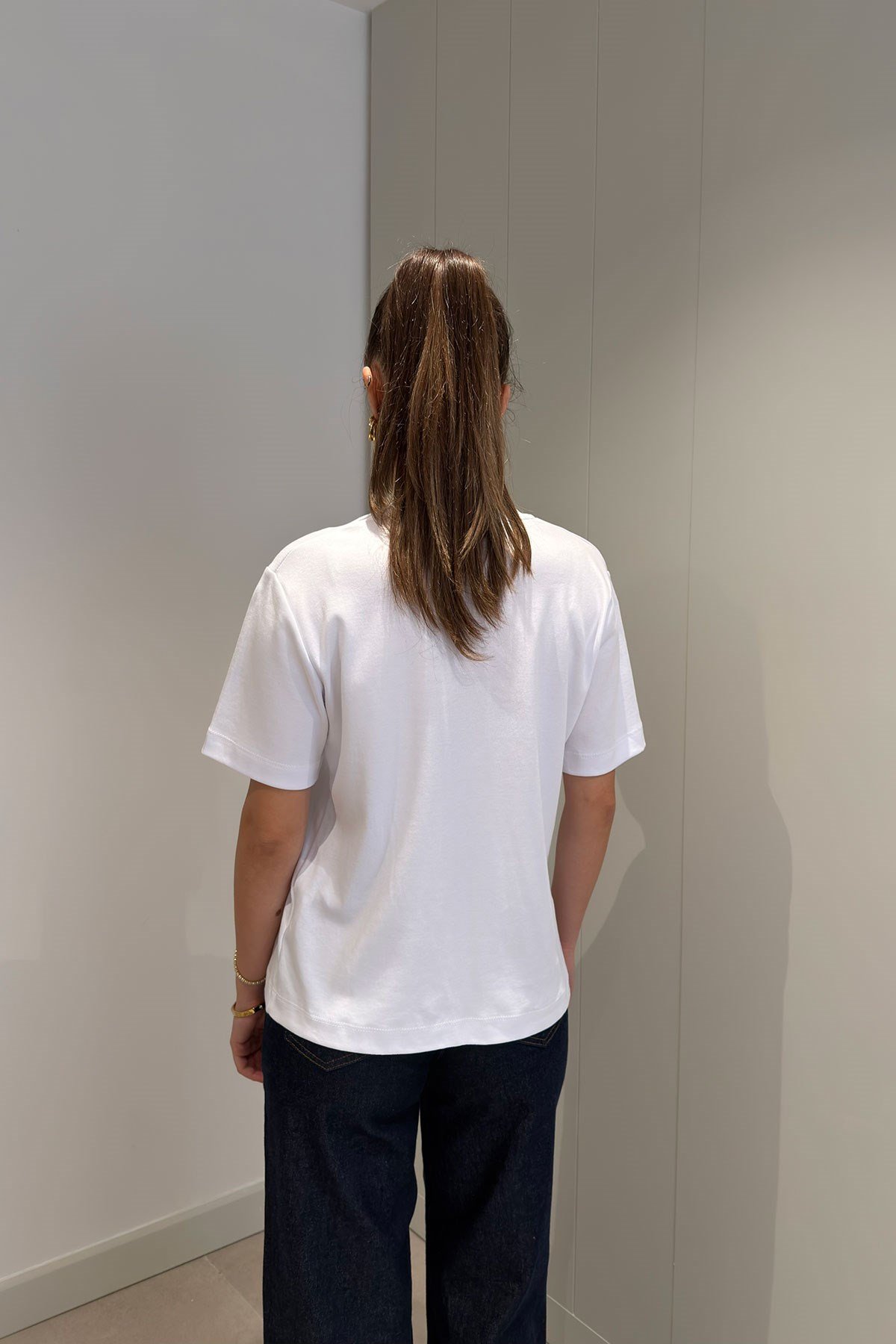 %100 Pamuk Kısa Kol Basic T-shirt- BEYAZ