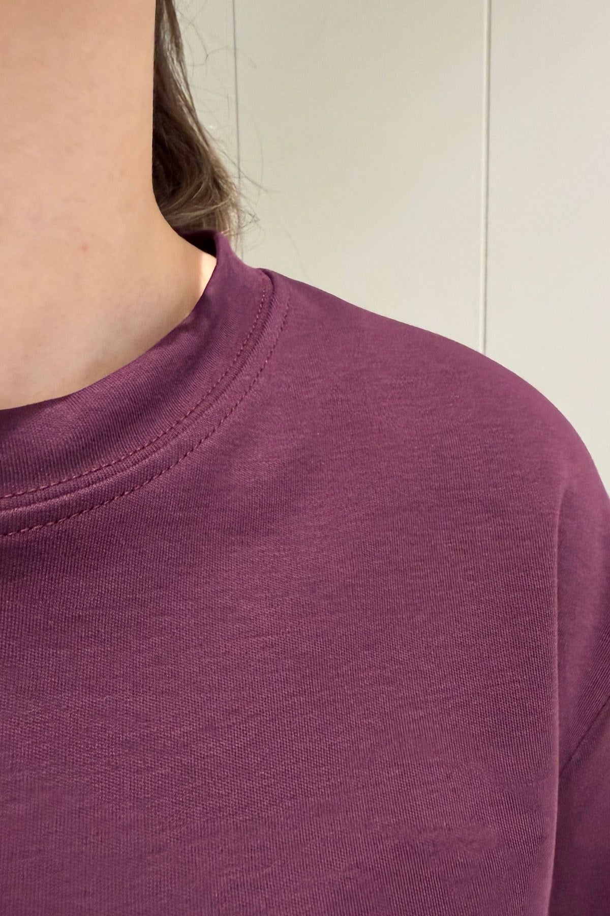 %100 Pamuk Kısa Kol Basic T-shirt- BORDO