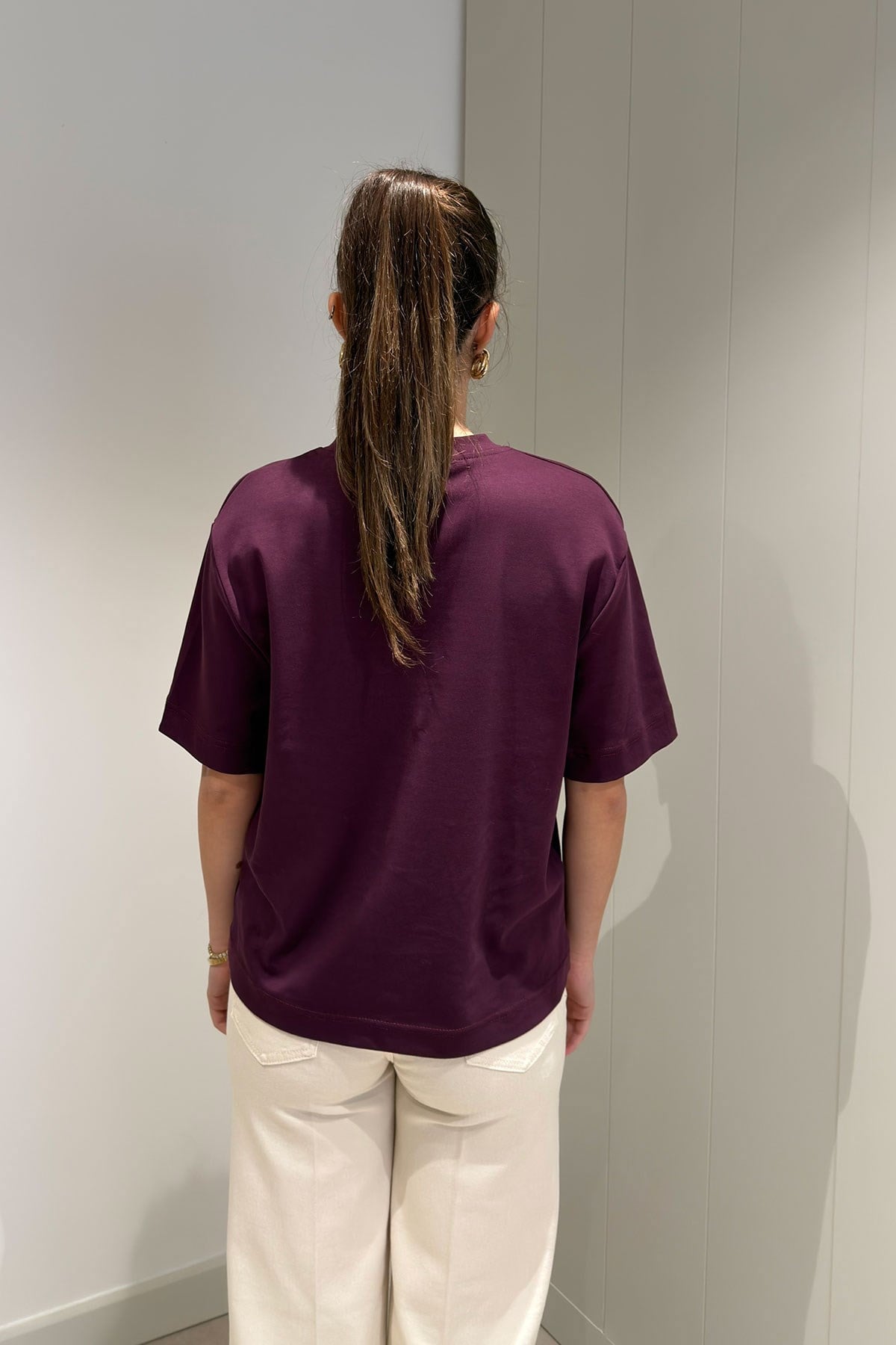 %100 Pamuk Kısa Kol Basic T-shirt- BORDO