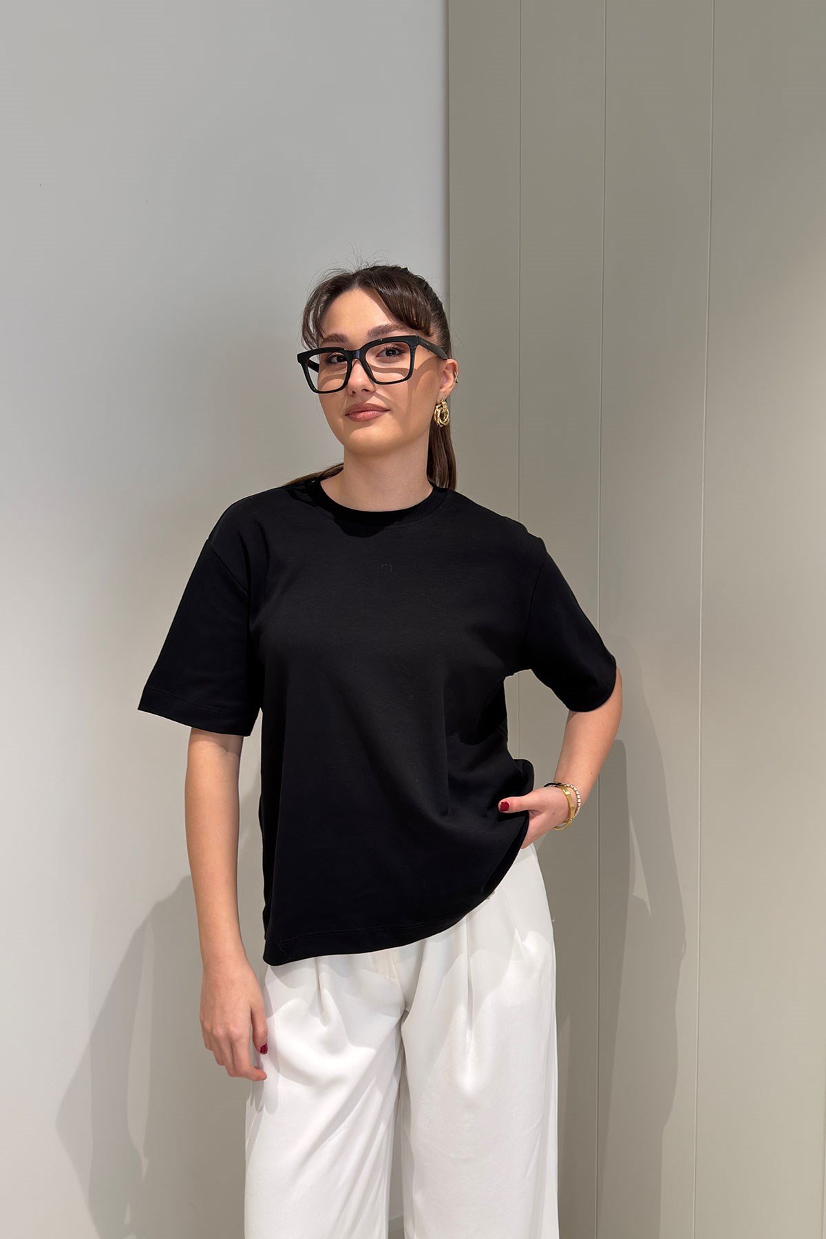 %100 Pamuk Kısa Kol Basic T-shirt- SİYAH