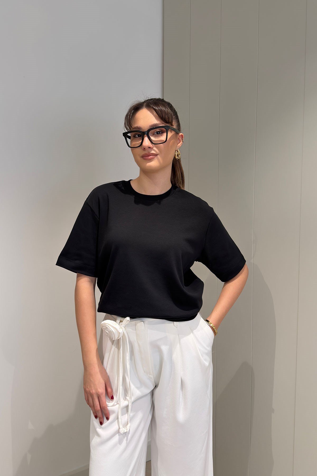 %100 Pamuk Kısa Kol Basic T-shirt- SİYAH