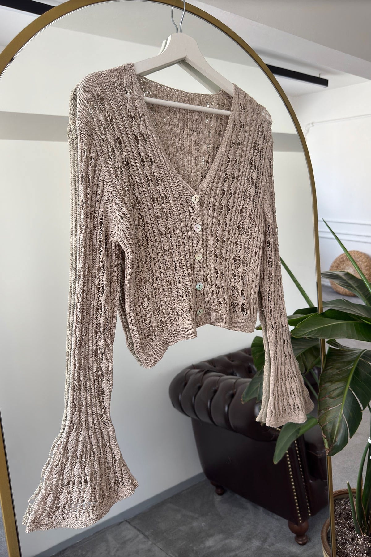 Ajurlu V Yaka Premium Hırka- TAŞ