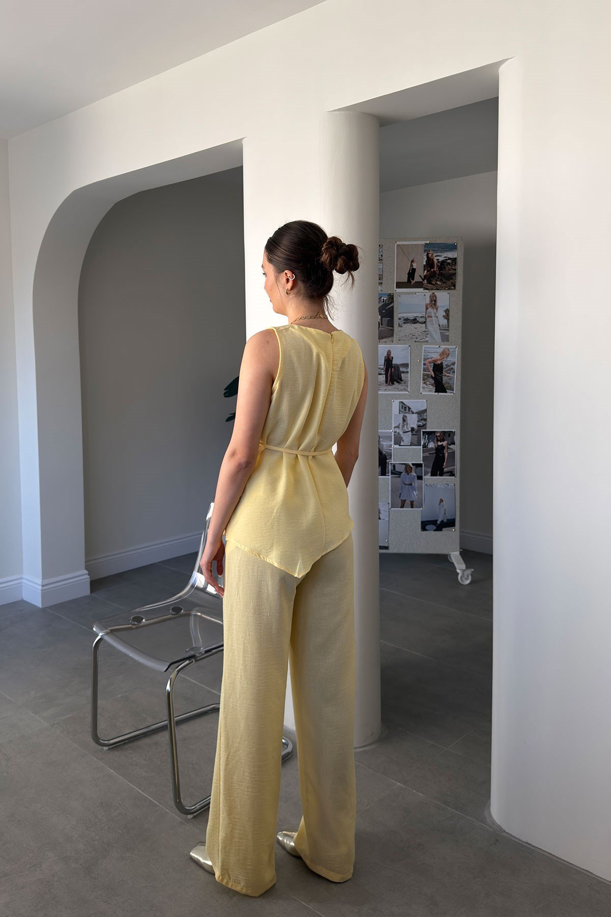 Asimetrik Kesim Bağlamalı Premium Takım- SARI