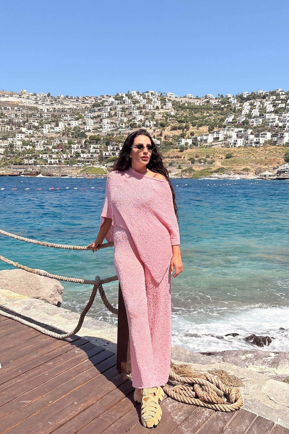 Asimetrik Kesim Triko Takım- PEMBE