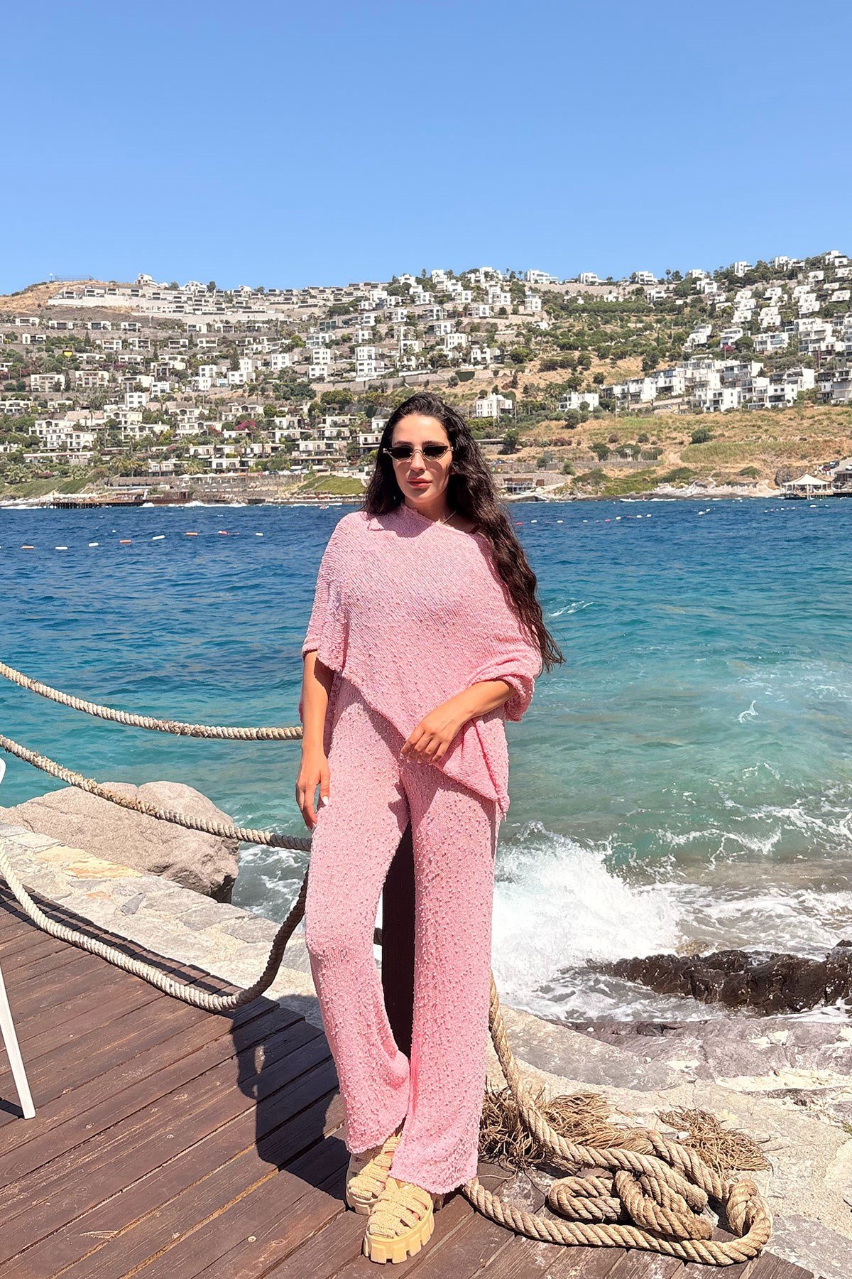 Asimetrik Kesim Triko Takım- PEMBE