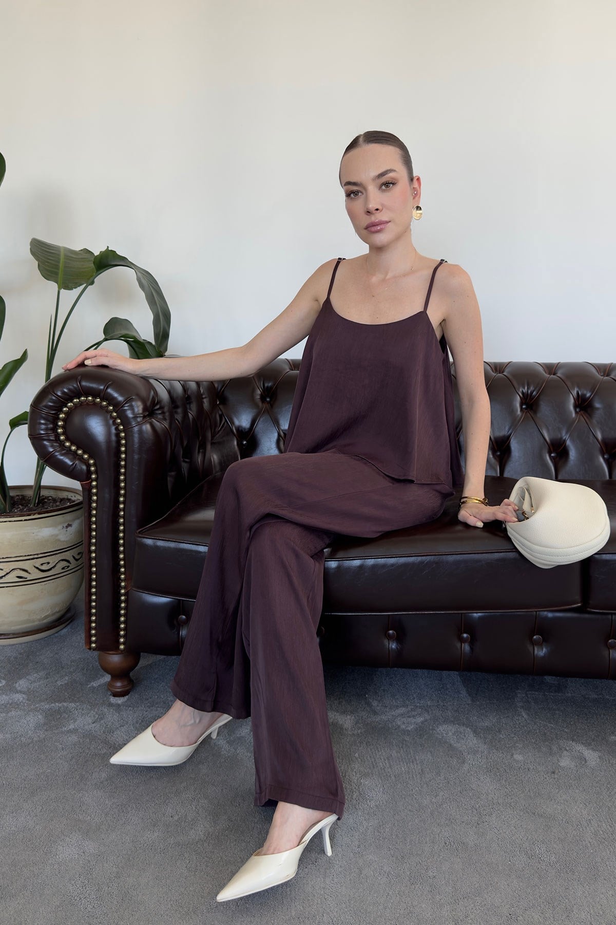 Askılı Bluzlu Premium Takım- BORDO