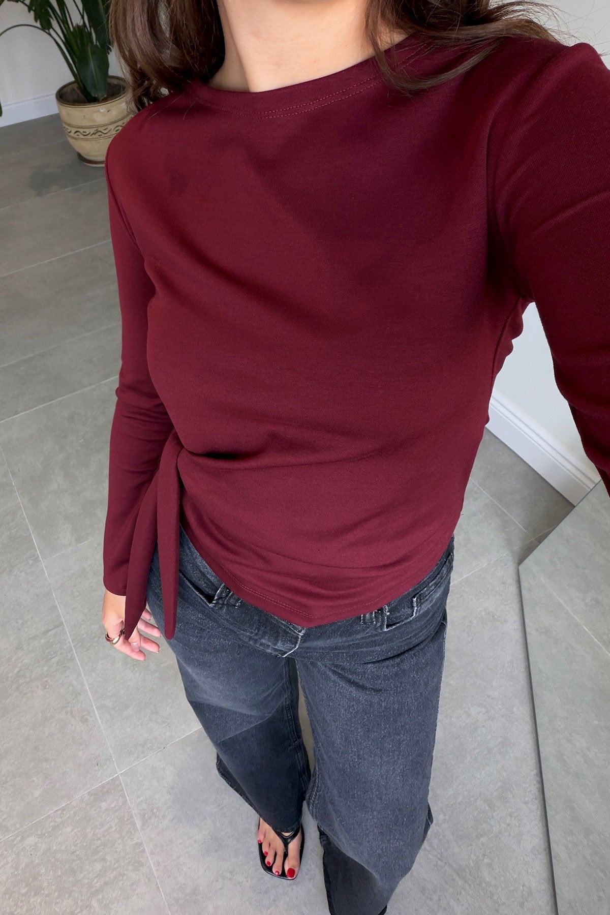 BAĞLAMA DETAYLI BLUZ- BORDO