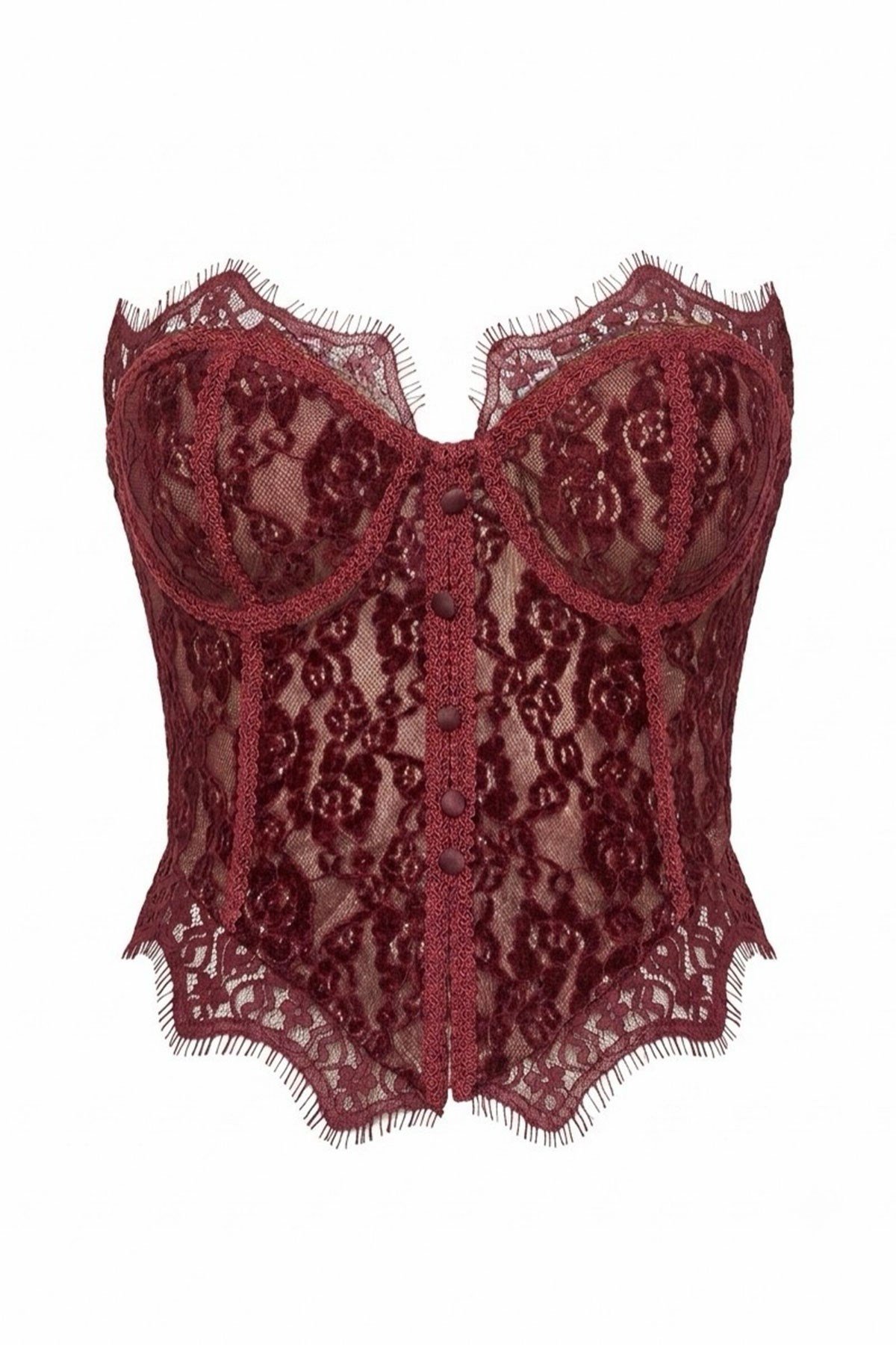 BALENLİ DANTELLİ KORSE BLUZ- BORDO