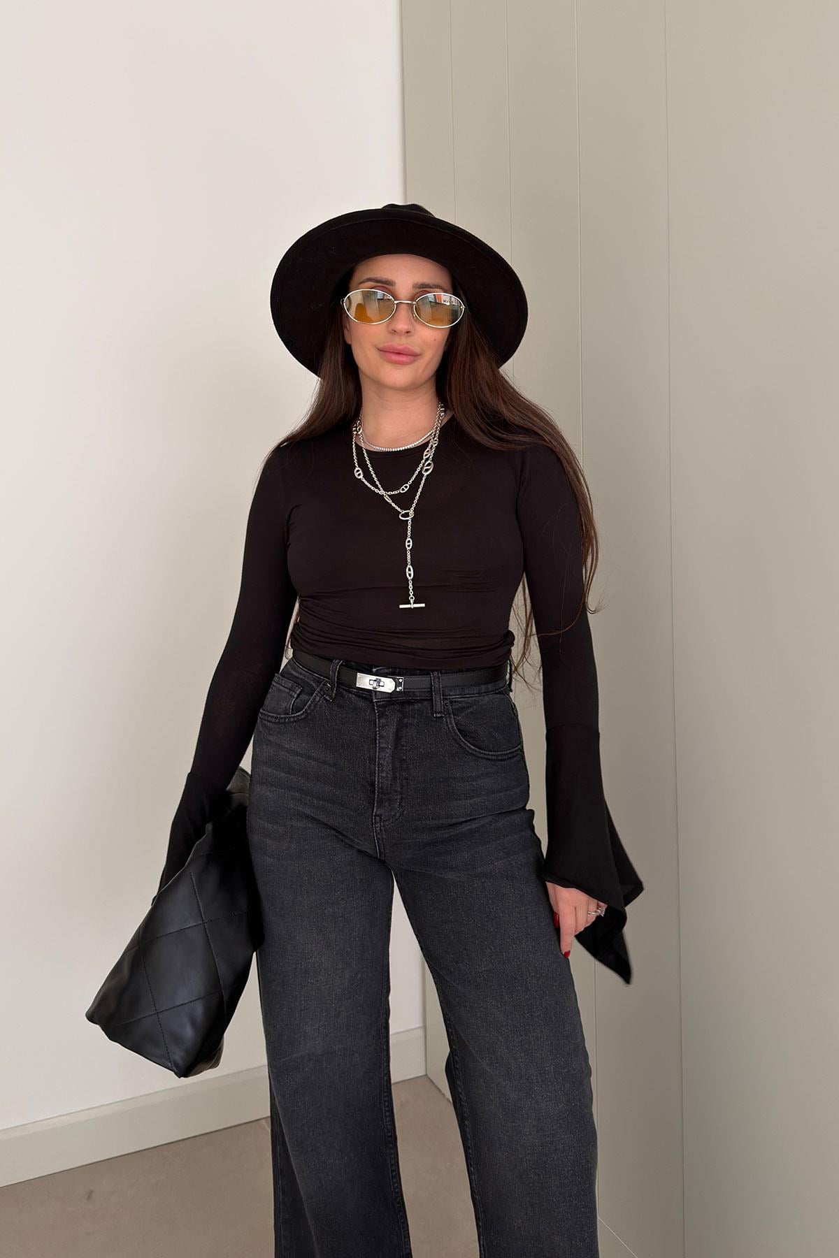 Basic İspanyol Kol Bluz- SİYAH