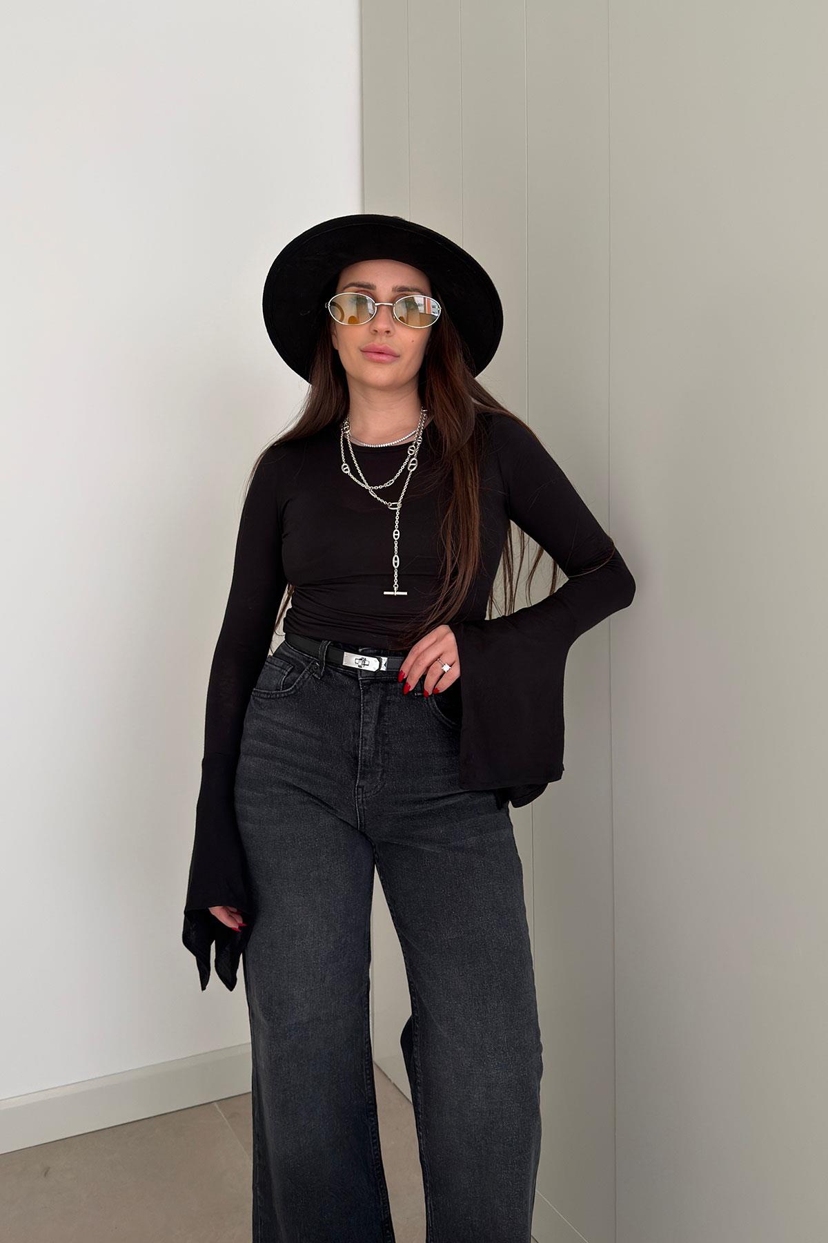 Basic İspanyol Kol Bluz- SİYAH