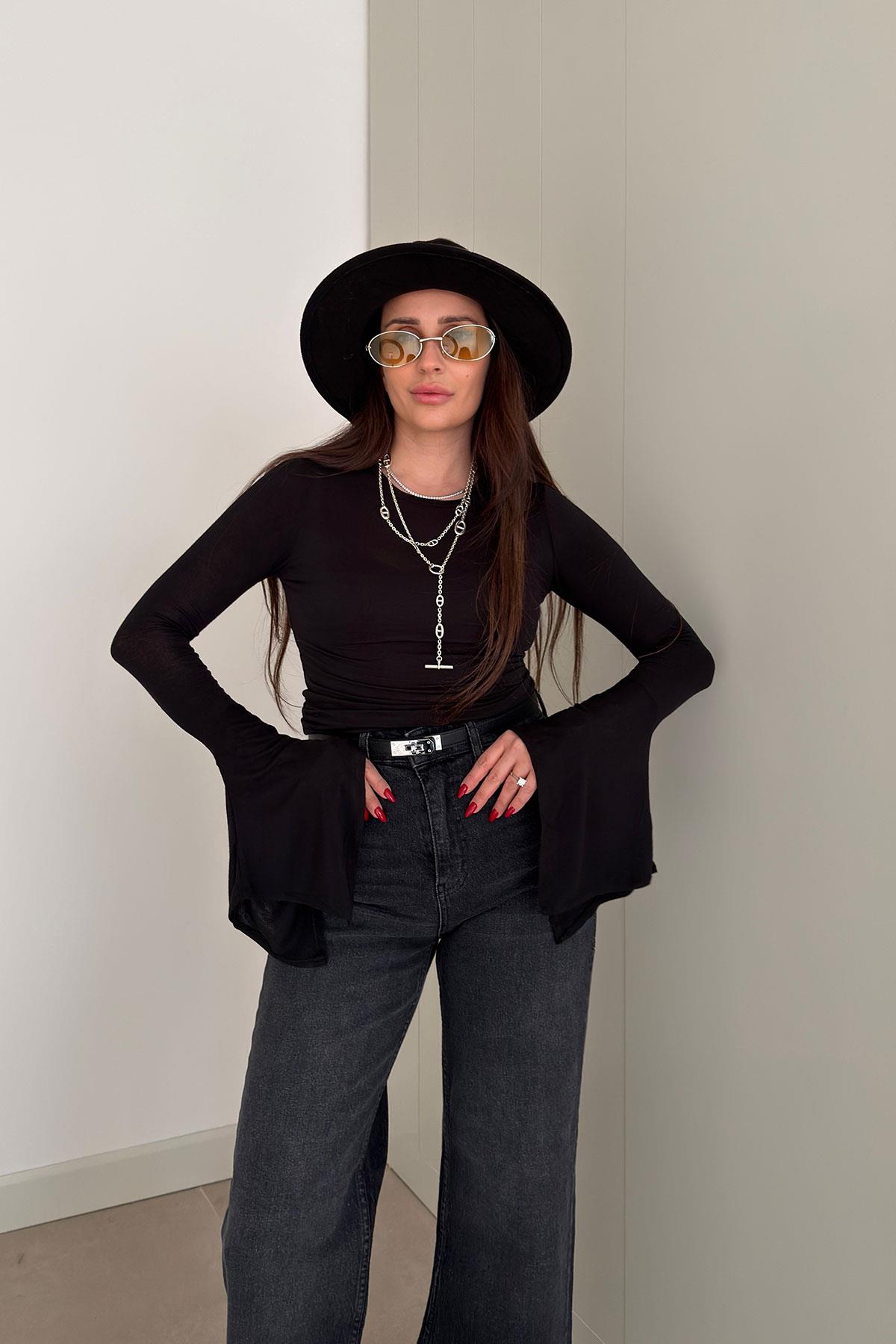 Basic İspanyol Kol Bluz- SİYAH