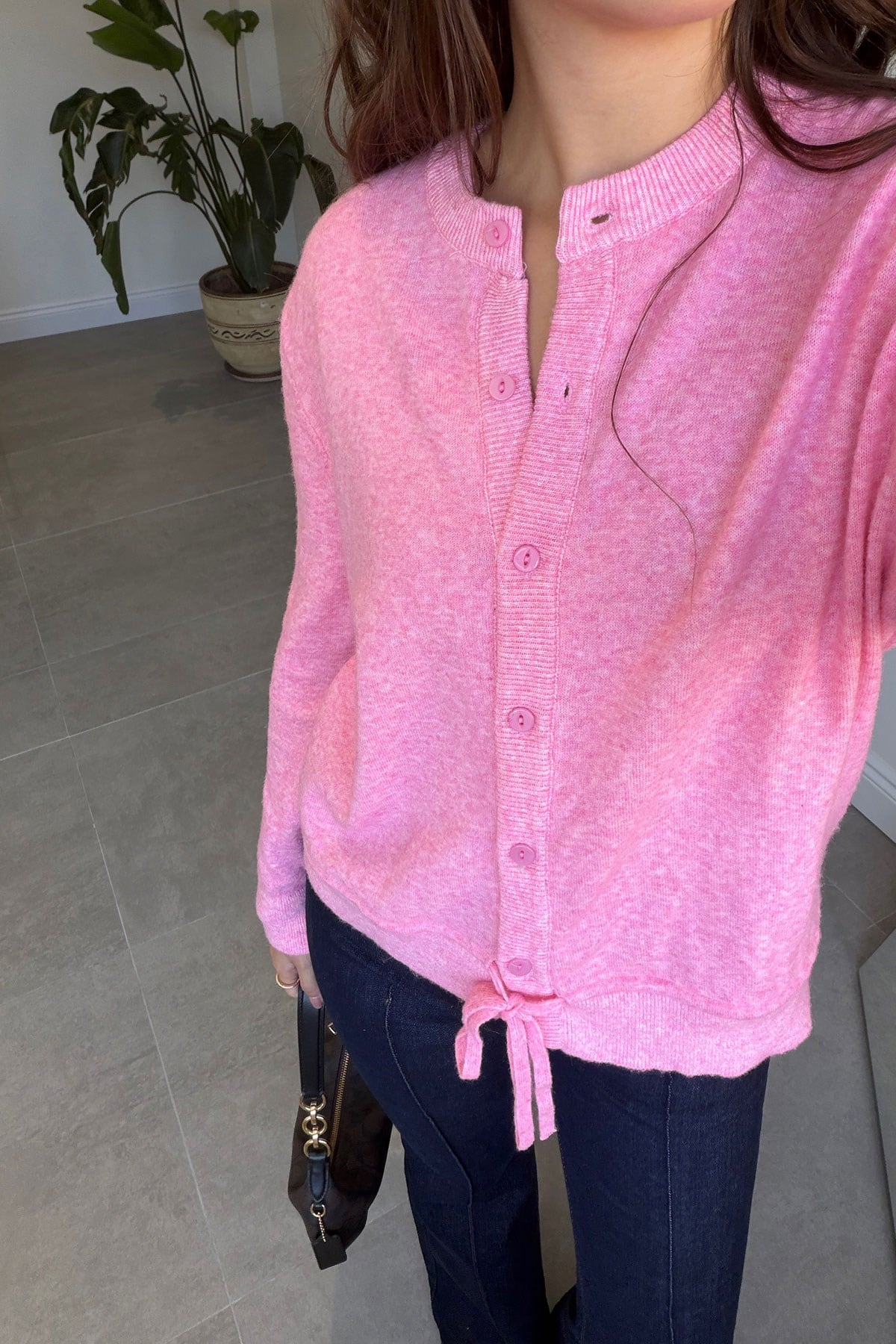 BELDEN BAĞLAMALI DÜĞMELİ HIRKA- PEMBE