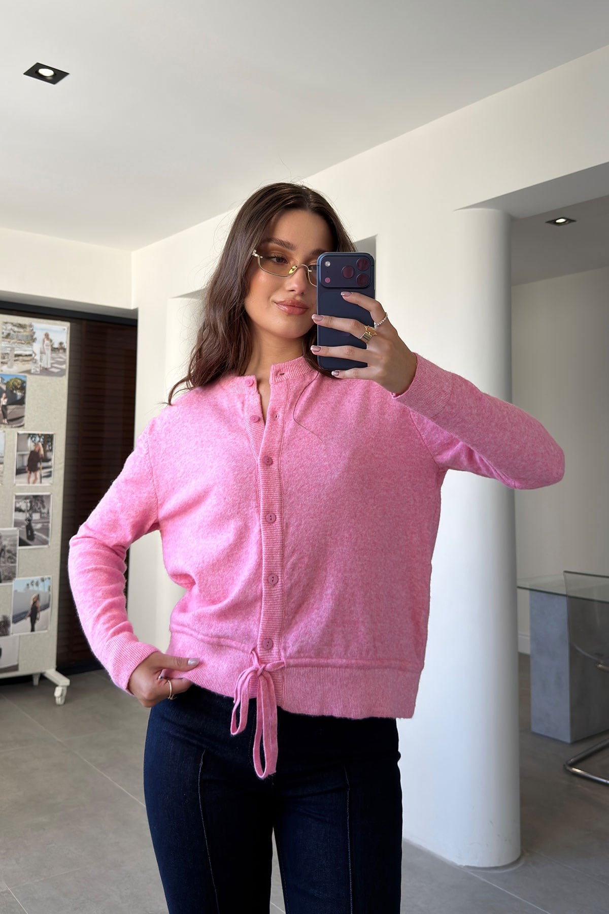 BELDEN BAĞLAMALI DÜĞMELİ HIRKA- PEMBE