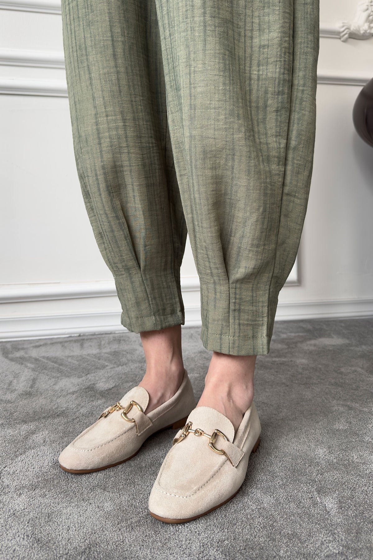 Beli Lastikli Jogger Keten Pantolon- HAKİ