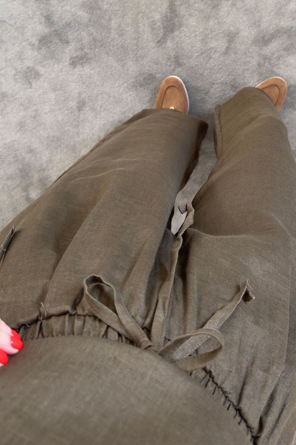 Beli Lastikli Orj Keten Pantolon- HAKİ