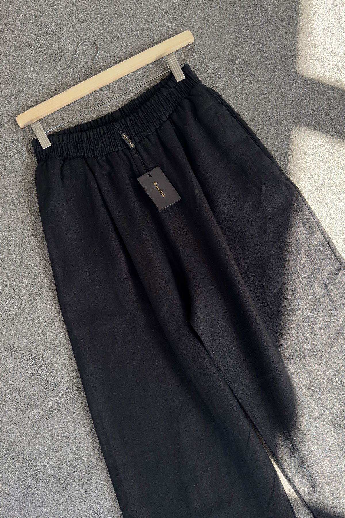 Beli Lastikli Orj Keten Pantolon- SİYAH