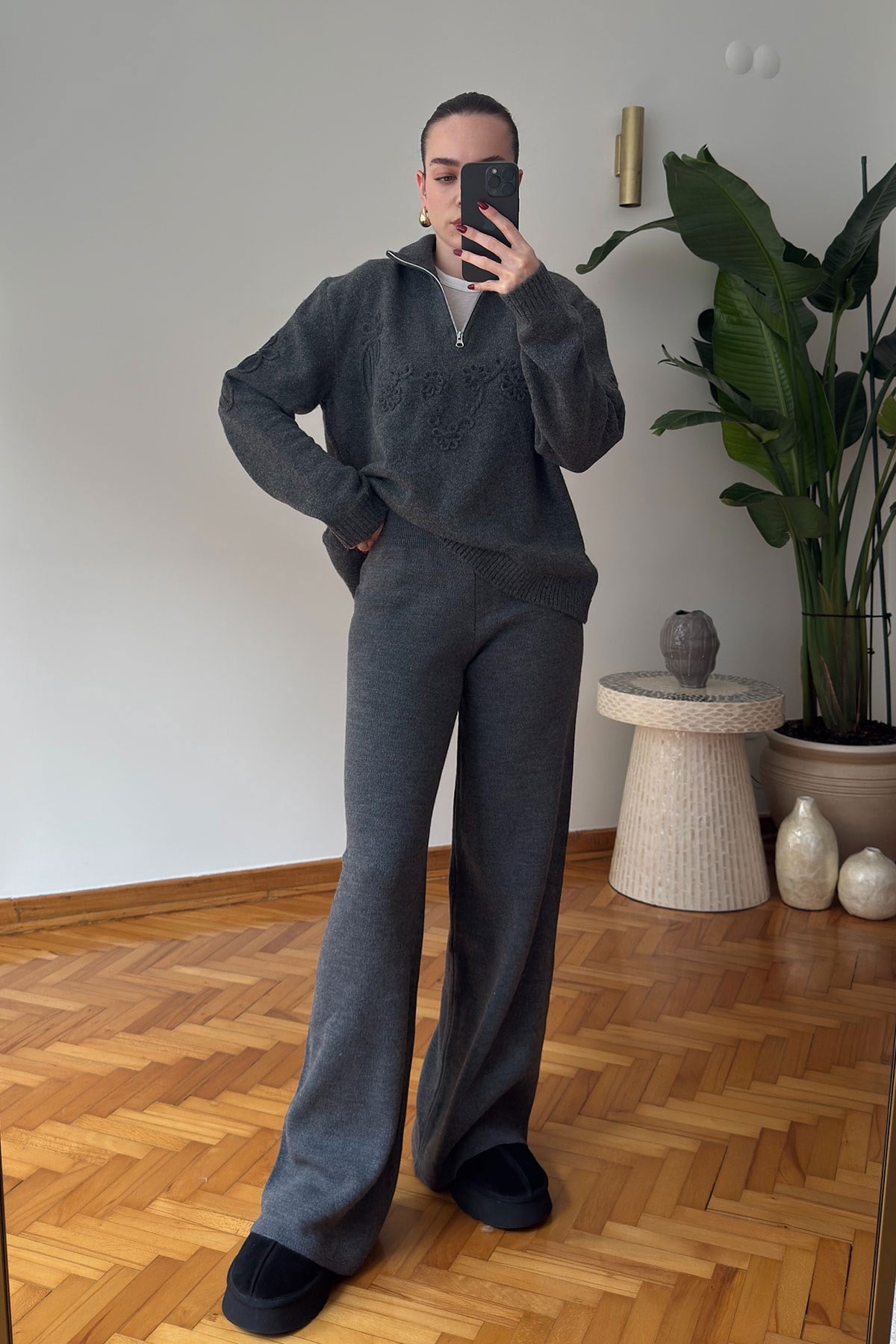 Beli Lastikli Triko Pantolon- GRİ