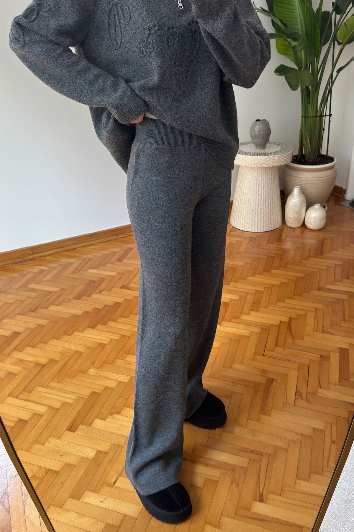 Beli Lastikli Triko Pantolon- GRİ