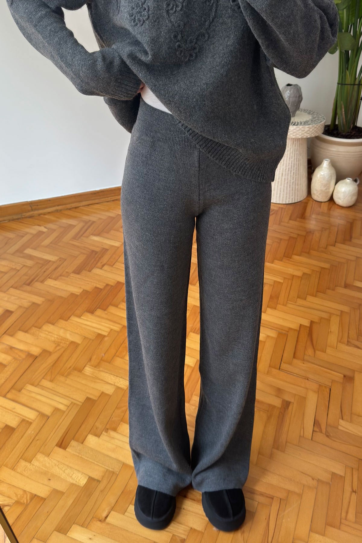 Beli Lastikli Triko Pantolon- GRİ