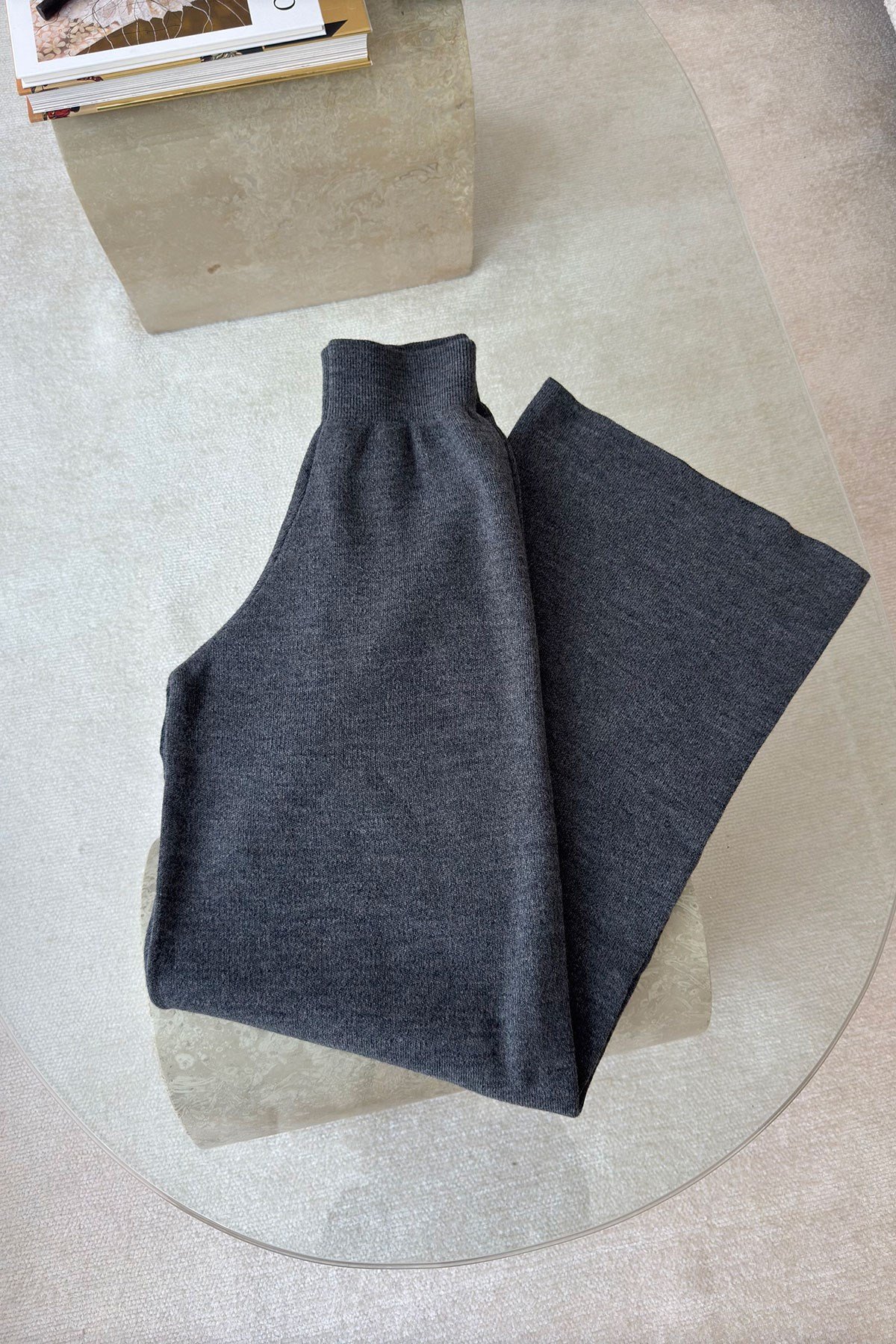 Beli Lastikli Triko Pantolon- GRİ
