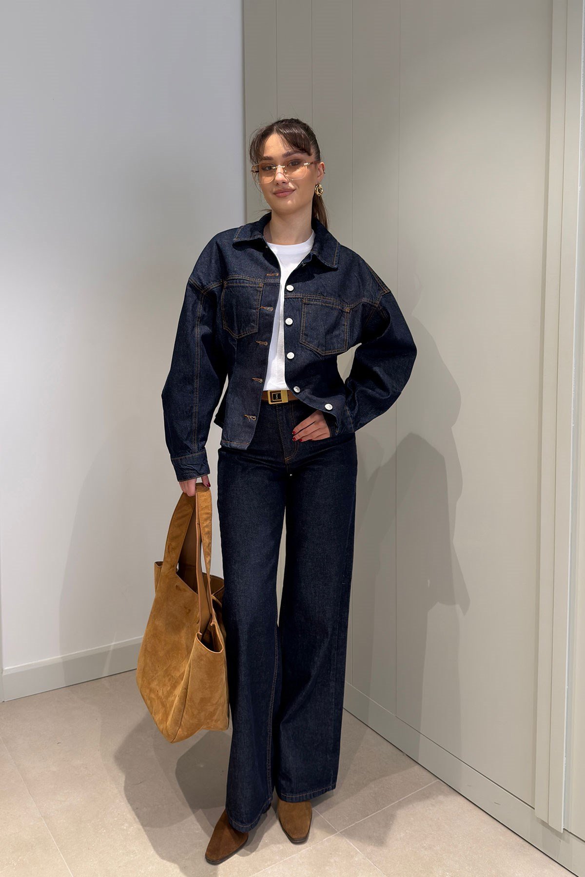 Beli Pens Detay Jean Ceket- KOYU LACİVERT