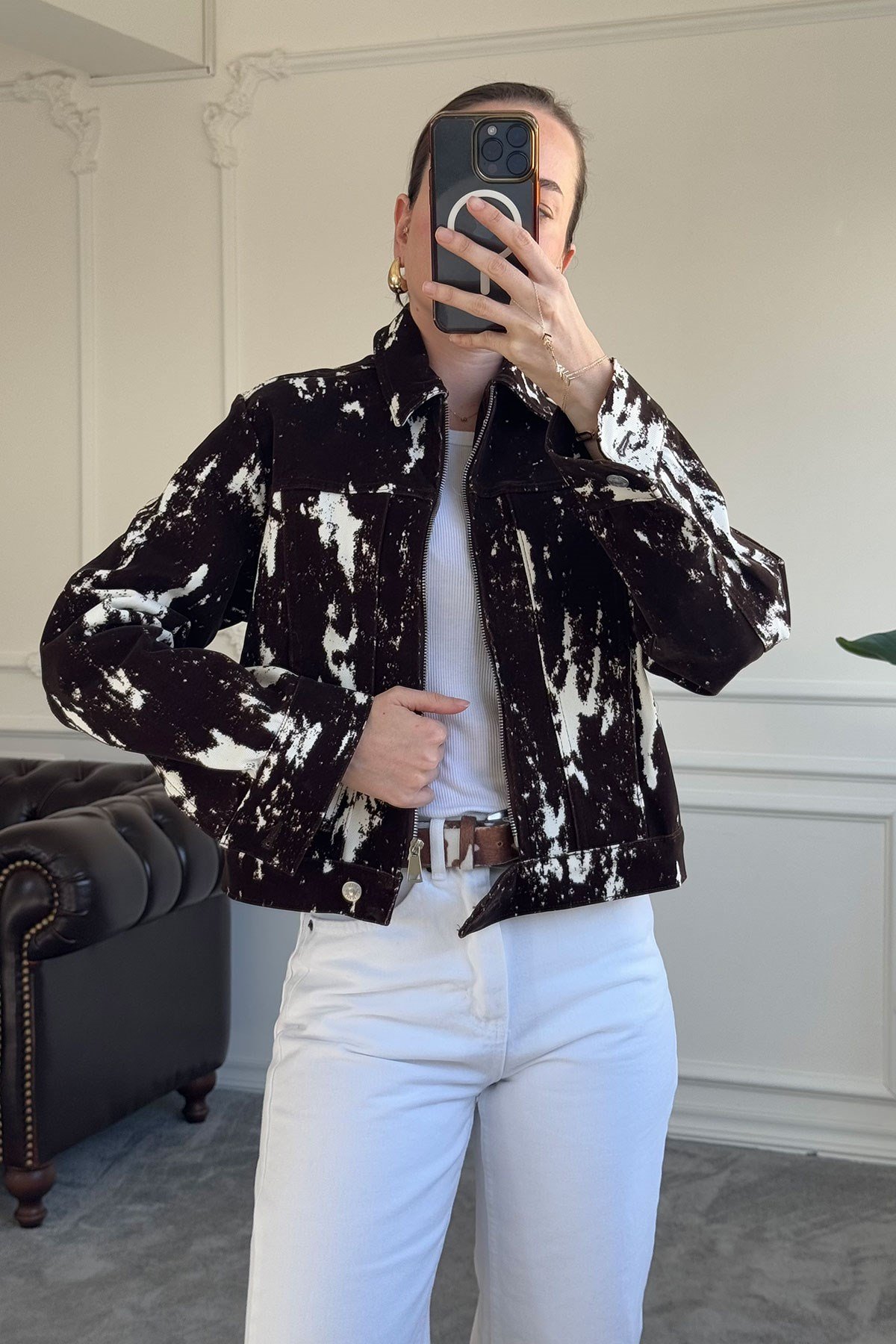 Benekli Özel Seri Premium Gabardin Ceket- KAHVERENGİ