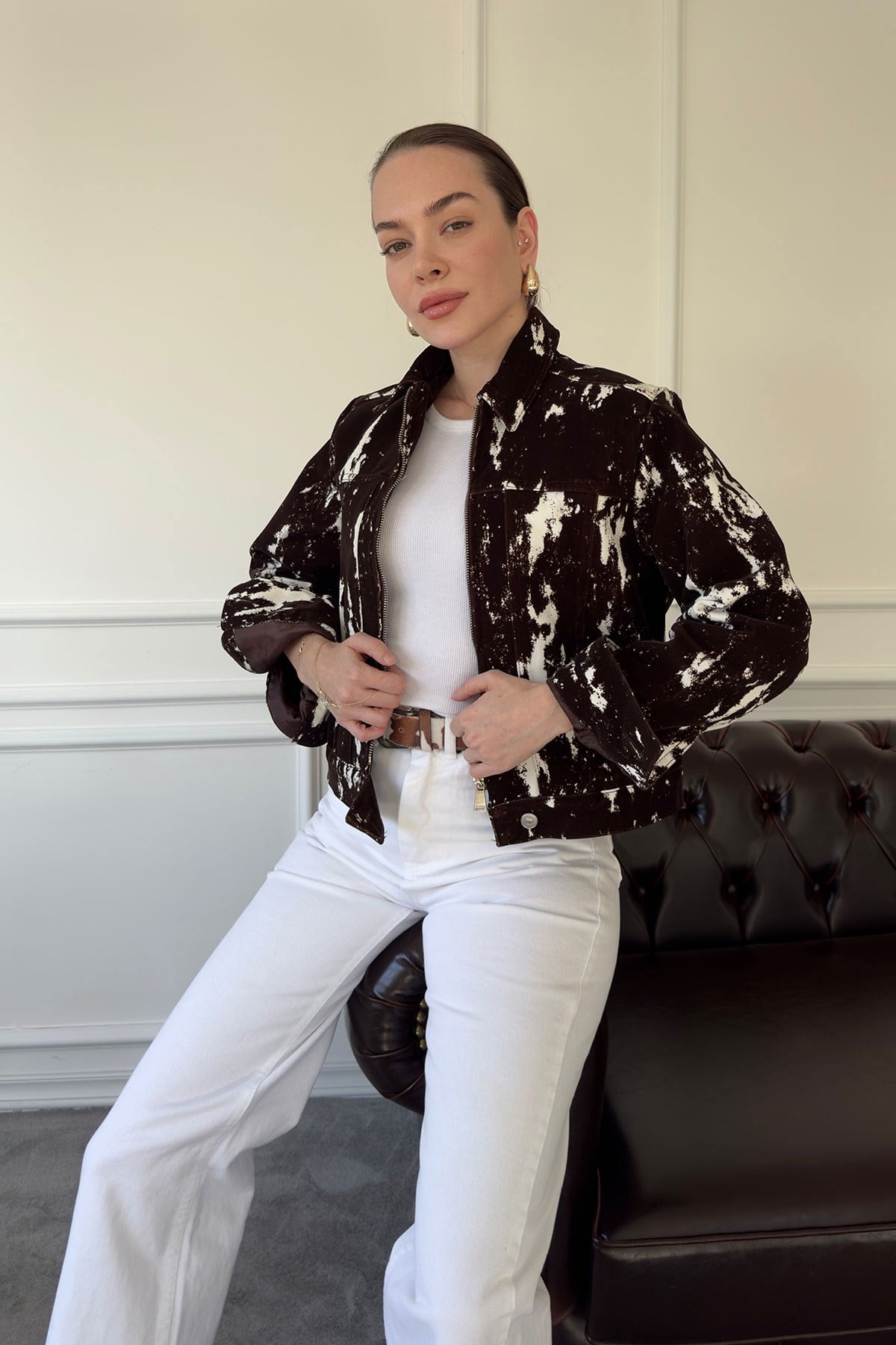 Benekli Özel Seri Premium Gabardin Ceket- KAHVERENGİ