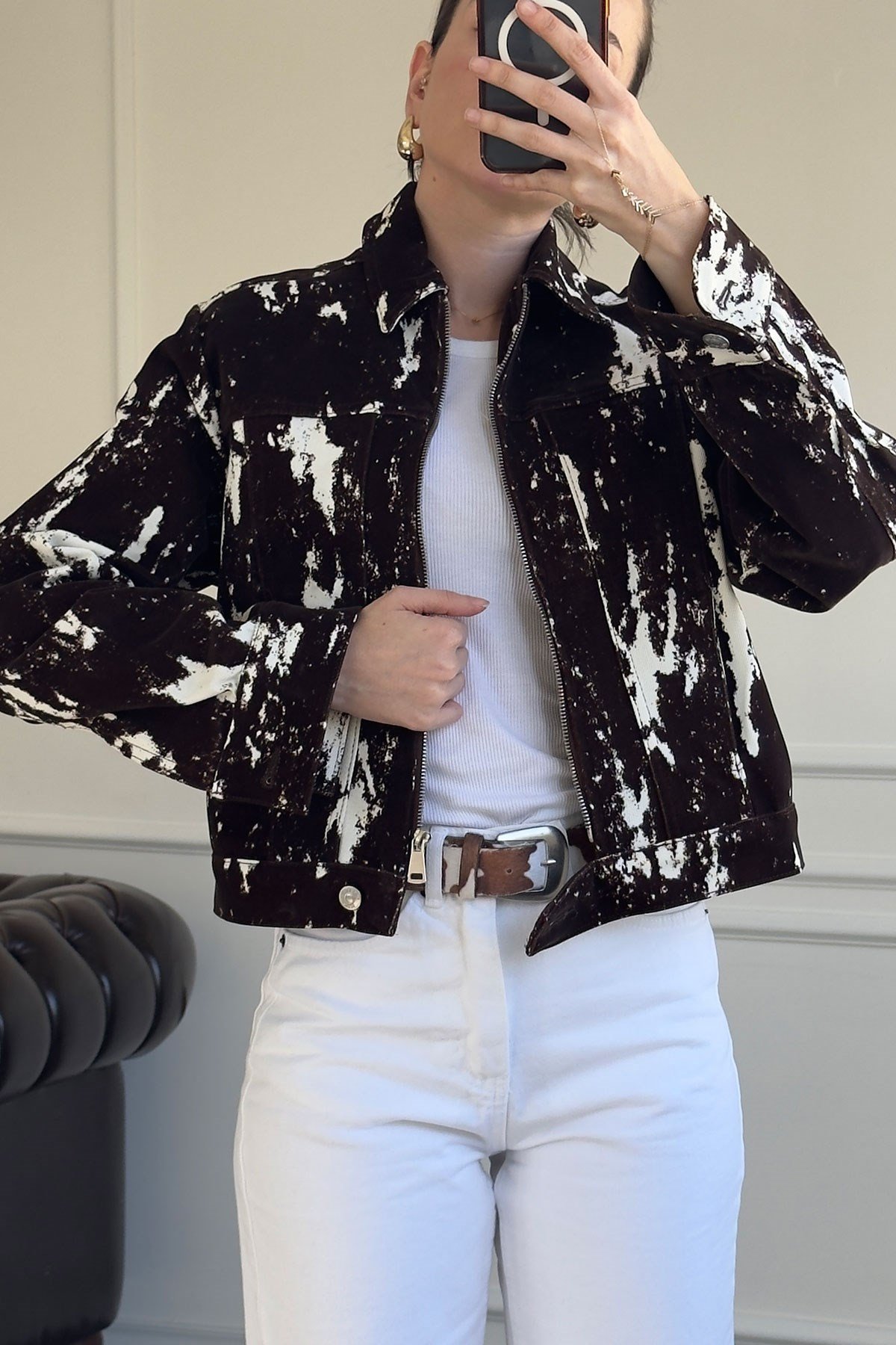 Benekli Özel Seri Premium Gabardin Ceket- KAHVERENGİ