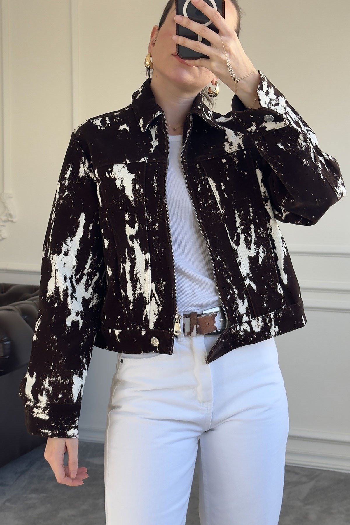 Benekli Özel Seri Premium Gabardin Ceket- KAHVERENGİ