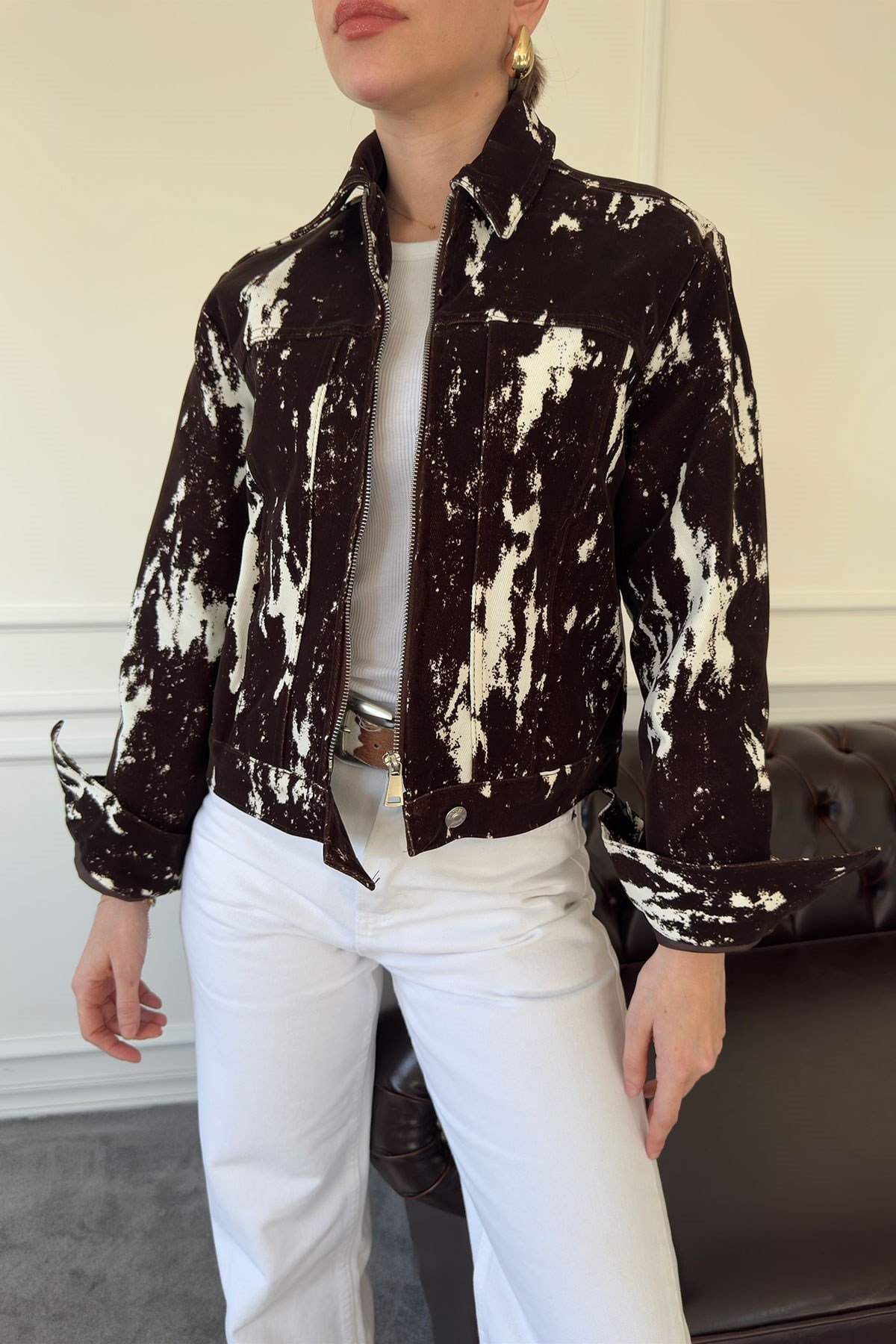 Benekli Özel Seri Premium Gabardin Ceket- KAHVERENGİ