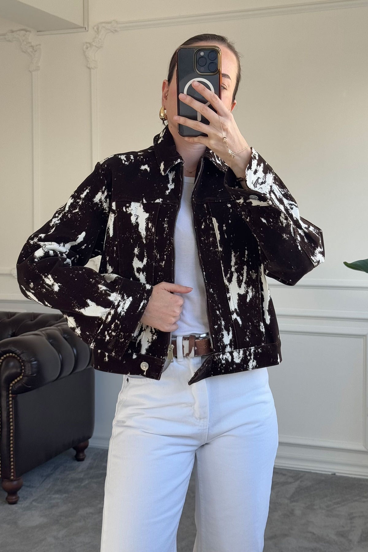 Benekli Özel Seri Premium Gabardin Ceket- KAHVERENGİ