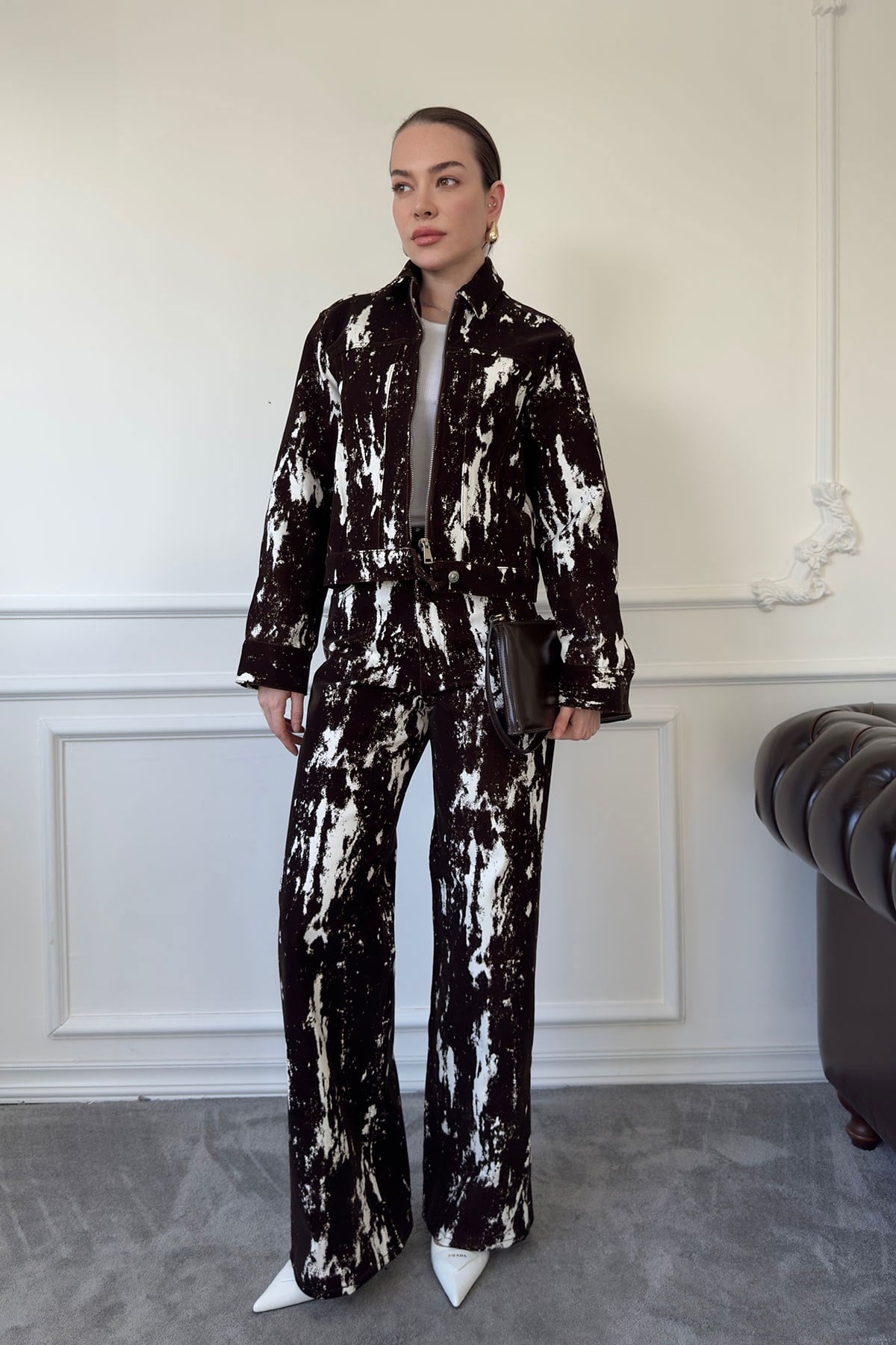 Benekli Özel Seri Premium Gabardin Pantolon- KAHVERENGİ
