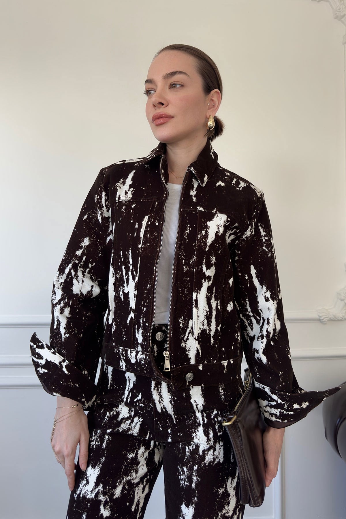 Benekli Özel Seri Premium Gabardin Pantolon- KAHVERENGİ